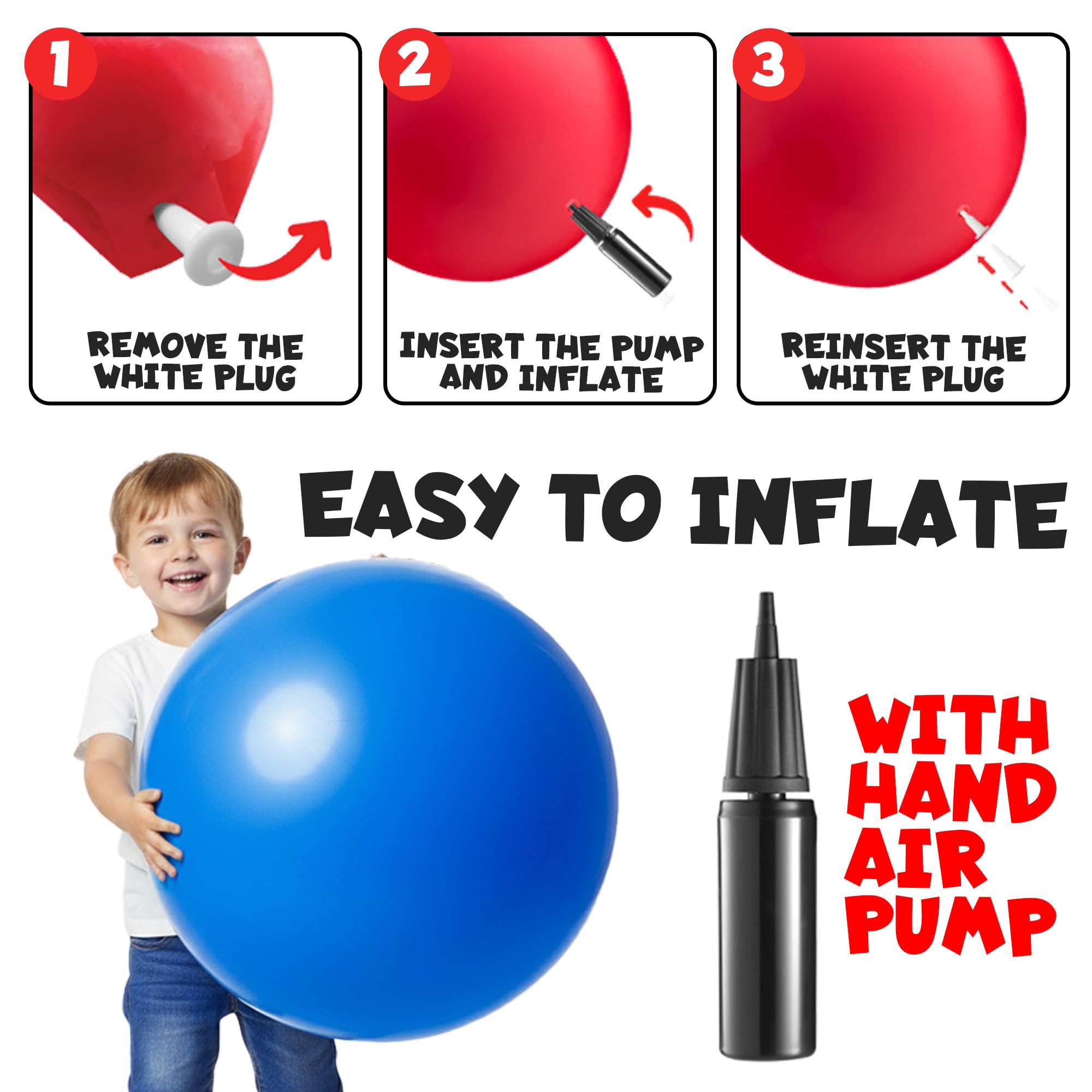 PlayBolt Jumbo 18-Inch Playground Balls (2 Pack, Red & Blue) - Giant Large Inflatable Rubber Kickball for Kids and Toddlers, Boys & Girls Backyard, Sports, Gym, Recess, Indoor & Outdoor Games w/Pump