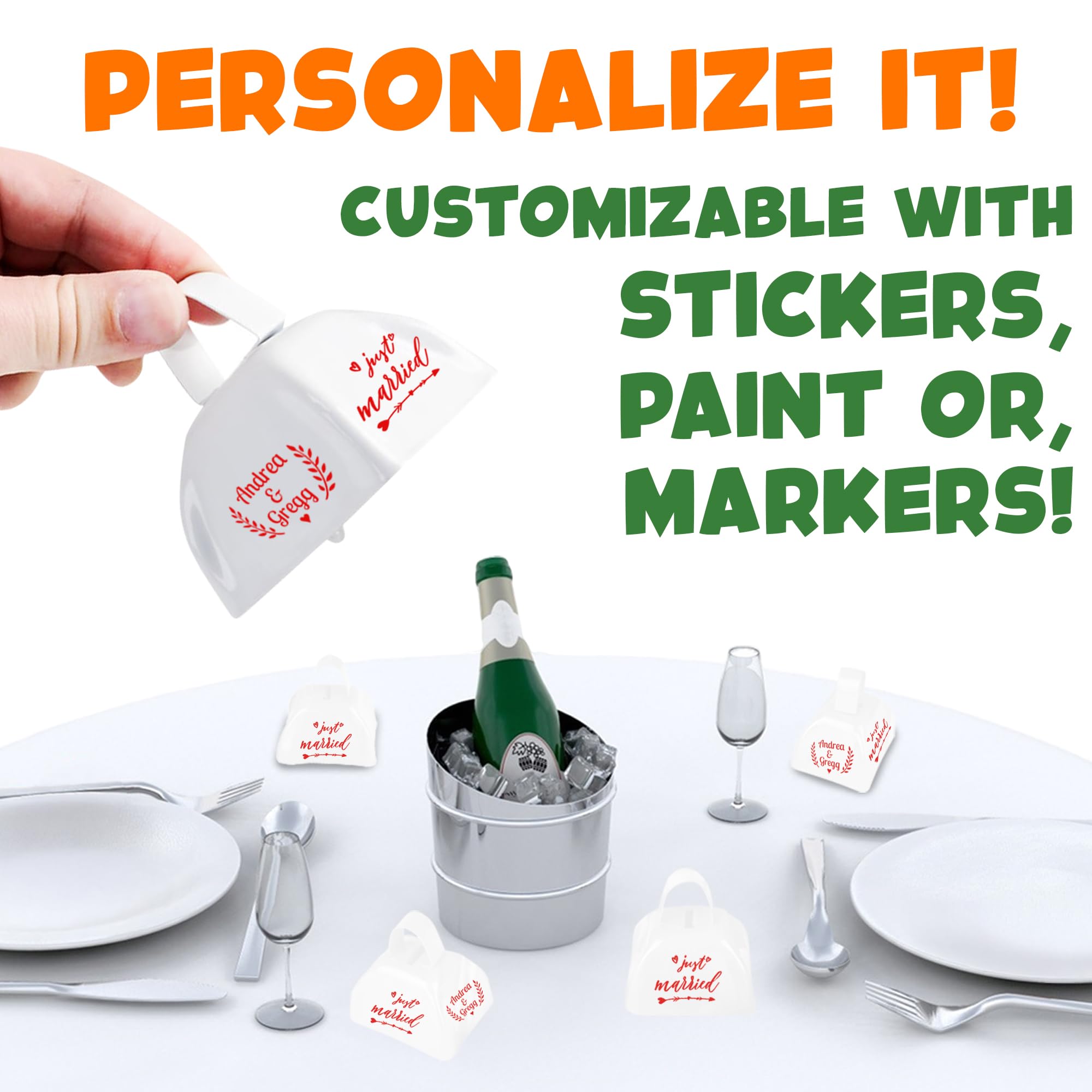 Metal Cowbells - 3 Inch Cow Bells Noise Makers, Loud Call Bell with Handles for Sporting Events, Cheering, Team Spirit, Noisemakers, Weddings, (Pack of 12)