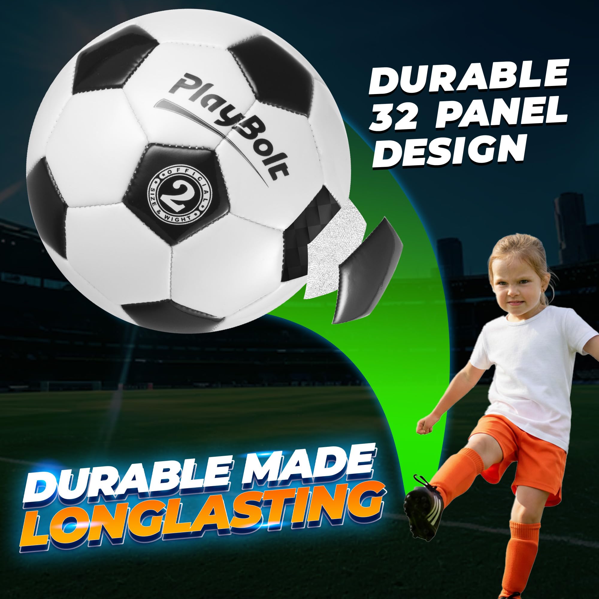 PlayBolt Soccer Ball Size 2 - Official Size Soccer Balls with Pump in Classic Black and White for Kids Youth & Adult Sports, Indoor & Outdoor (Pack of 1)