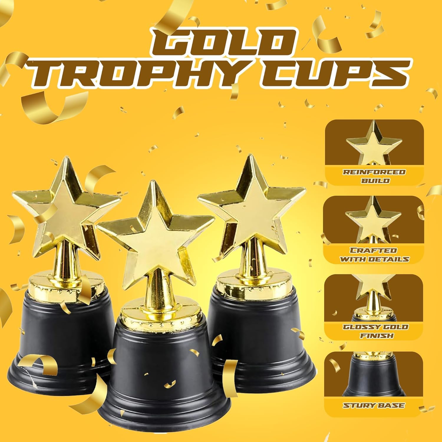 Bedwina Star Trophy Award - Bulk - 4.5 Inch Gold Award Trophies For Kids Awards, Choice Prizes for Adults, Winner Competitions, Sports Events, Party Decorations, Teachers & Party Favors