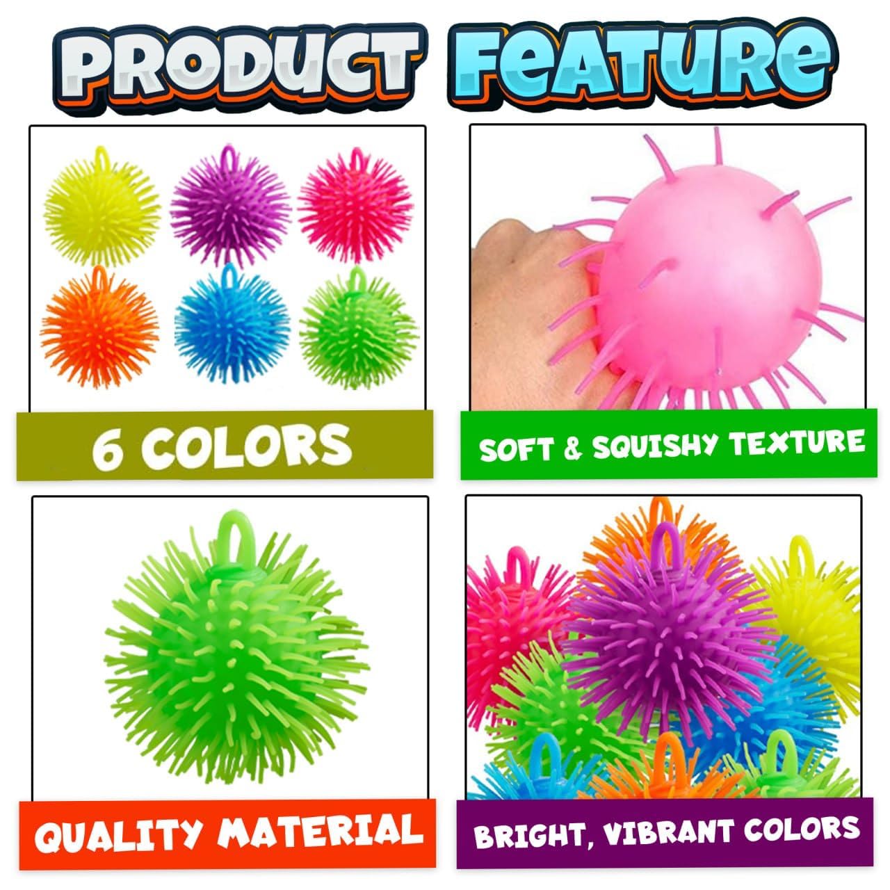 Puffer Balls - Stress Balls Bulk, Neon, Stress Relief Toy for Kids for Goodie Bags and Party Favors in Bulk