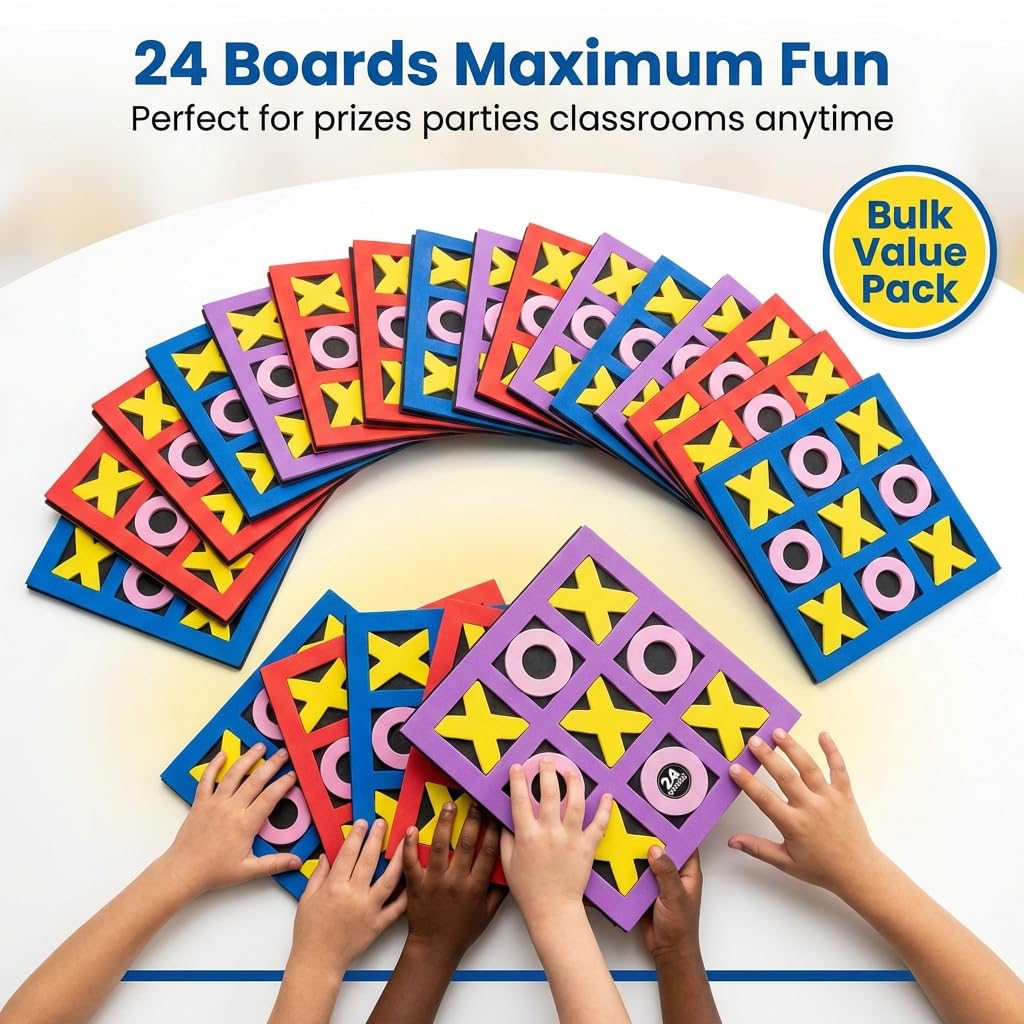 Tic Tac Toe Game (Pack of 24) 5"x5" Foam Tic-Tac-Toe Mini Board Game - Bulk Toys for Kids, Birthday Party Favors, Birthday Goody Bag Stuffers, Classroom Prizes & Occupational Therapy