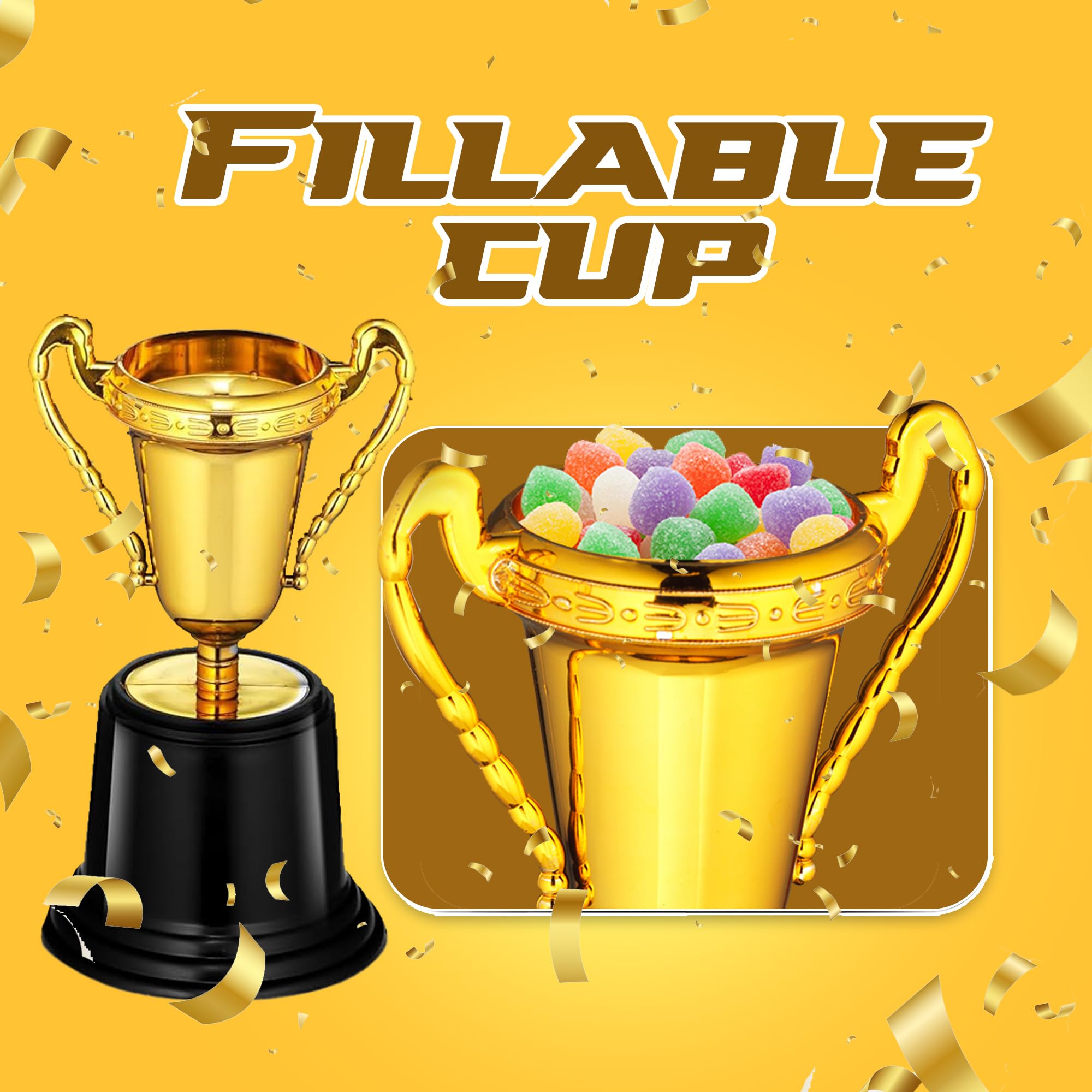Bedwina Gold Award Trophy Cups - Pack of 12 Bulk - Plastic Gold Trophies for Party Favors, Props, Rewards, Winning Prizes, Competitions for Kids and Adults