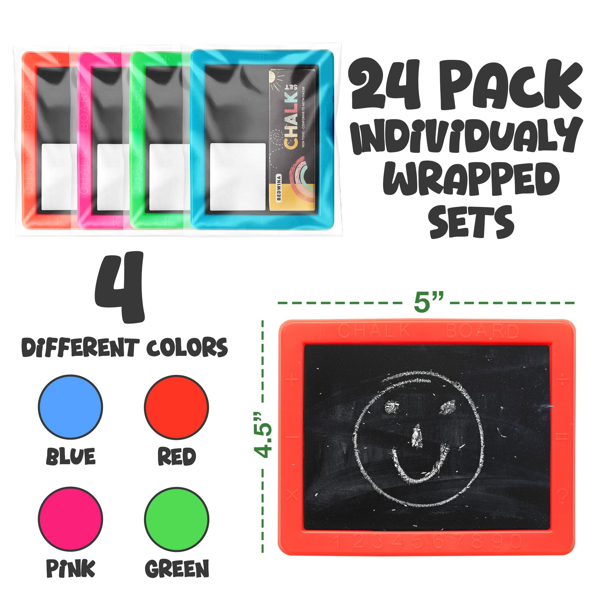Neon Chalkboard Set for Kids - Mini Chalk Boards Each with 2 Chalk Sticks, and 1 Eraser for Boys and Girls Birthday Party Favors for Kids Goodie Bags