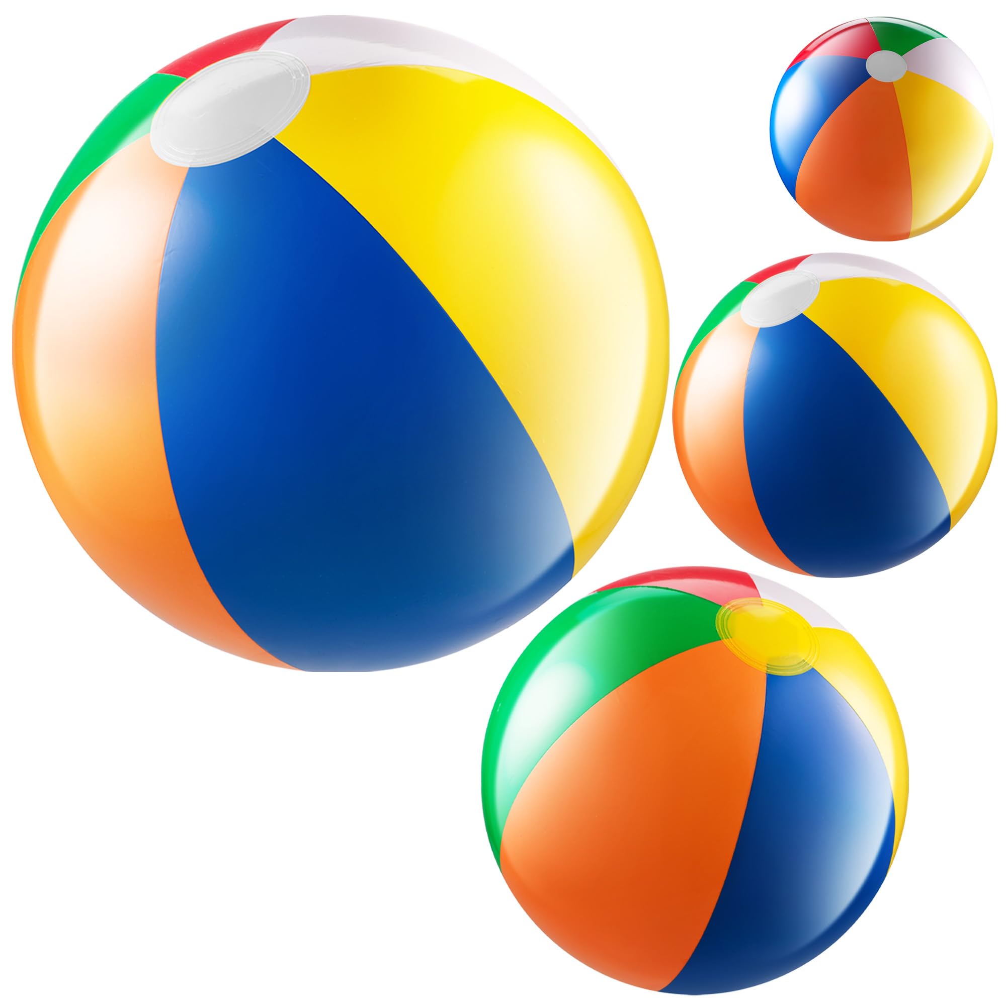 Bedwina Inflatable Beach Balls - (4 Pack) Rainbow Beach Balls for Kids in 6", 12", 16", 24" Sizes - Colorful Blow Up Pool Toys for Beach Games, Summer Party Decor & Outdoor Fun