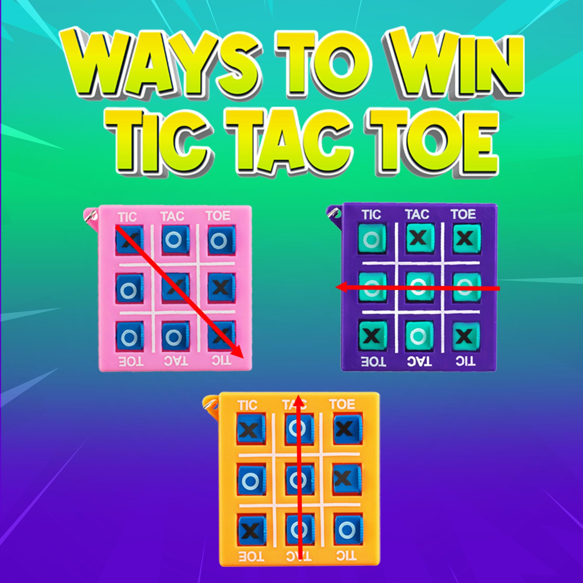 12 Mini Tic Tac Toe Games - Party Favors for Kids 3-5 and Up - 2-Inch Travel Size - Tic-Tac-Toe Keychain Game for Boys & Girls - Goody Bag Stuffers, Classroom Prizes, Valentine's Day, Birthday Gifts