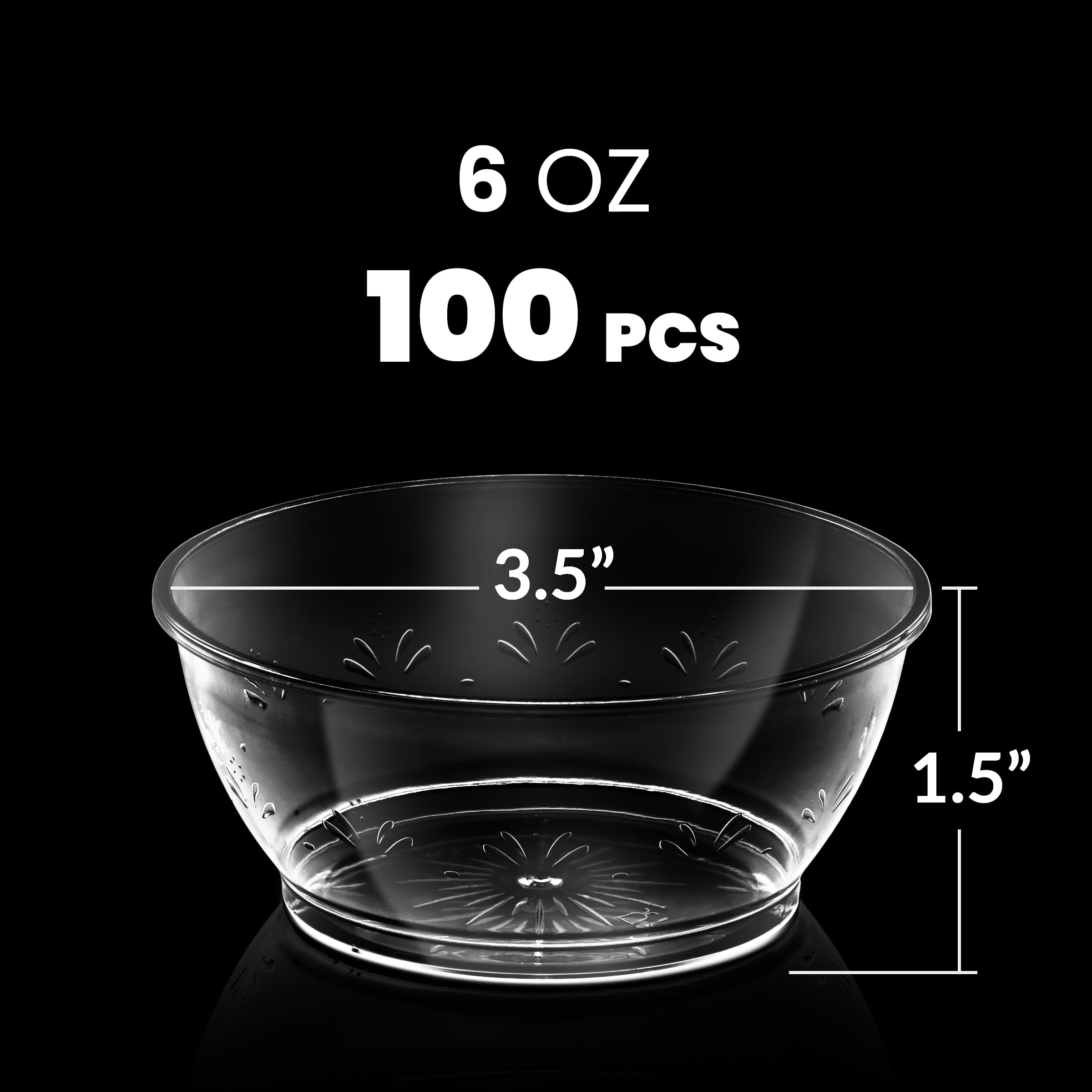 Clear Mini Plastic Bowls - 6 Oz Disposable Premium Hard Plastic Dessert Bowls for Serving, Weddings, Catering, Parties, Ice Cream, Salsa Home or Event Party Supplies