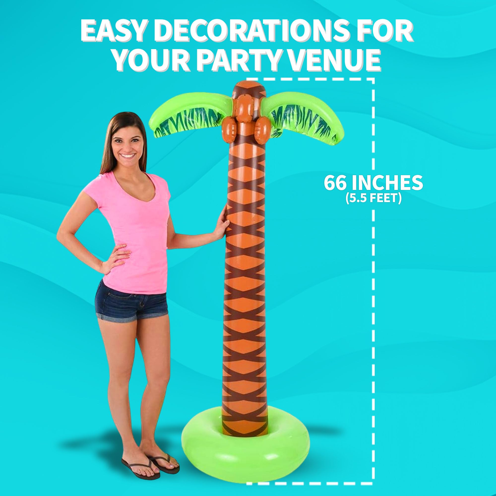 Inflatable Palm Tree with Hand Pump - Large 5.5 Ft Blow Up Palm Trees for Hawaiian Themed Tropical Birthday, Summer Beach Backyard Luau Pool Party Decoration or Photo Booth Prop Accessory