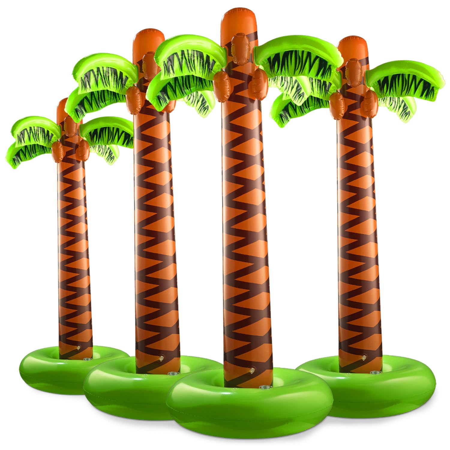 Bedwina Inflatable Palm Tree with Hand Pump - (Pack of 4) Large 5.5 Ft Blow Up Palm Tree Decorations for Luau or Hawaiian Party, Tropical Birthday Party Decorations