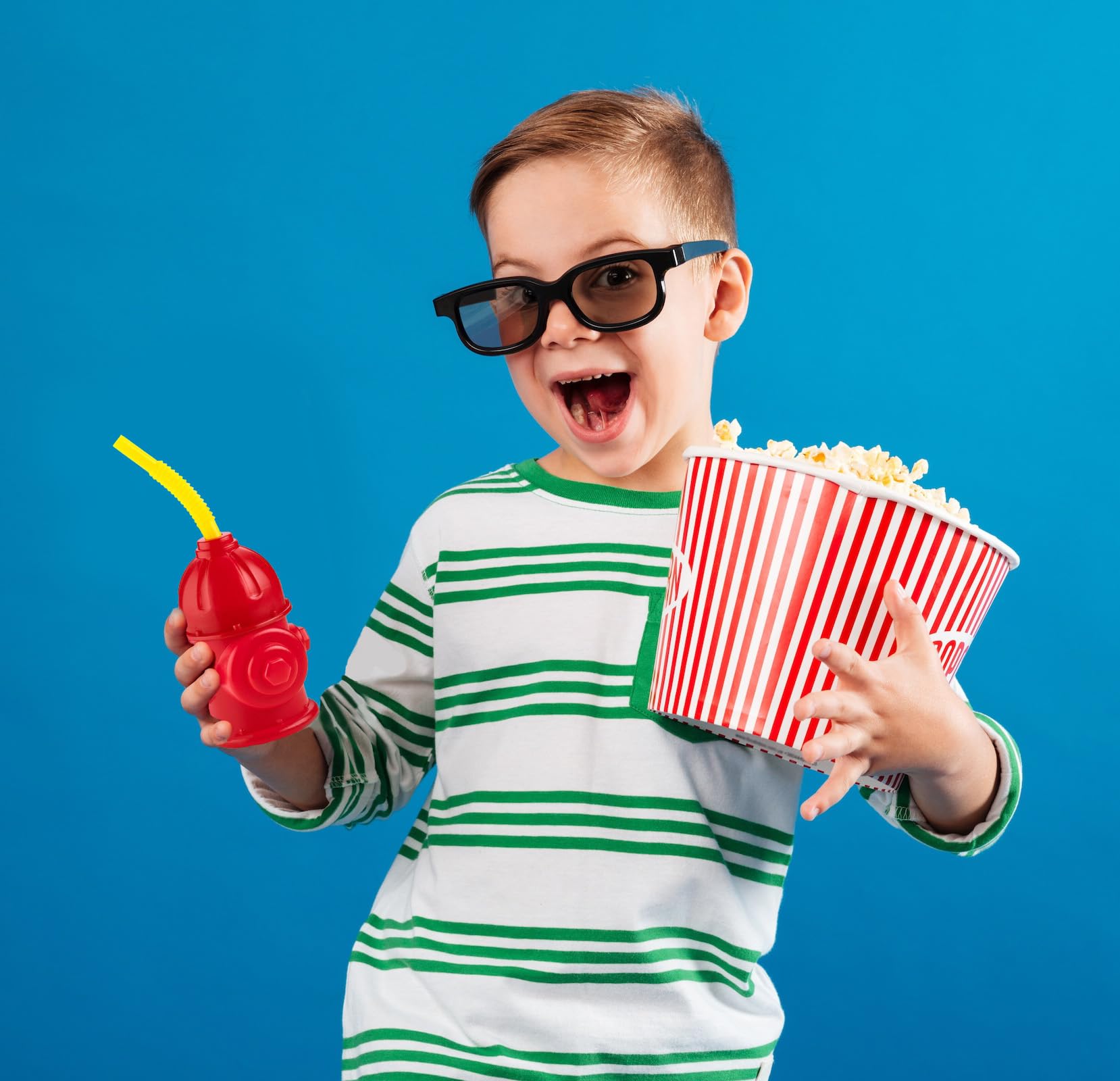 Bedwina Straw Fire Hydrant Cups with Lids - (Pack of 4) Reusable 12 oz, Red Plastic Fire Truck Party Supplies Cups and Firefighter Birthday Party Favors for Kids