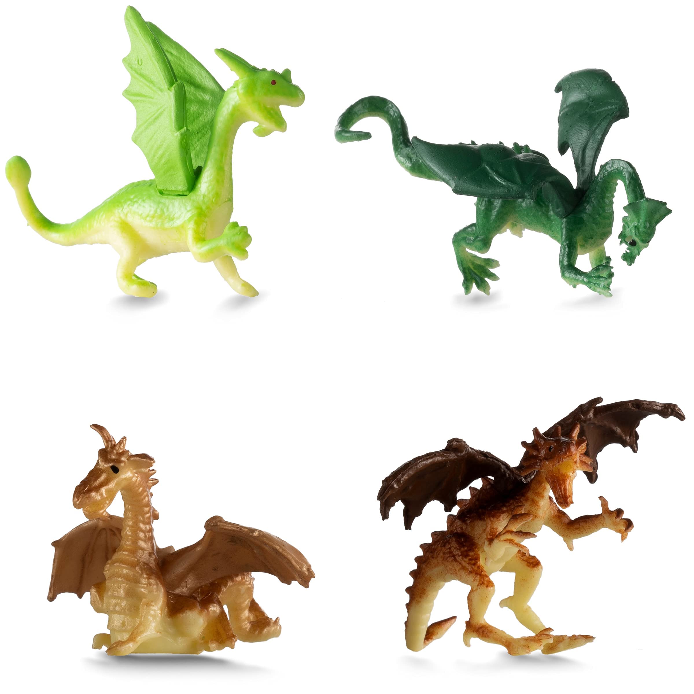 Bedwina Mini Dragon Toy Figures - (Pack of 12) 2 Inch Plastic Rubbery Dragon Figurines in Assorted Colors and Styles - Kids Toys for Birthday Party Favors, Decorations, Cupcake Toppers and Piñatas