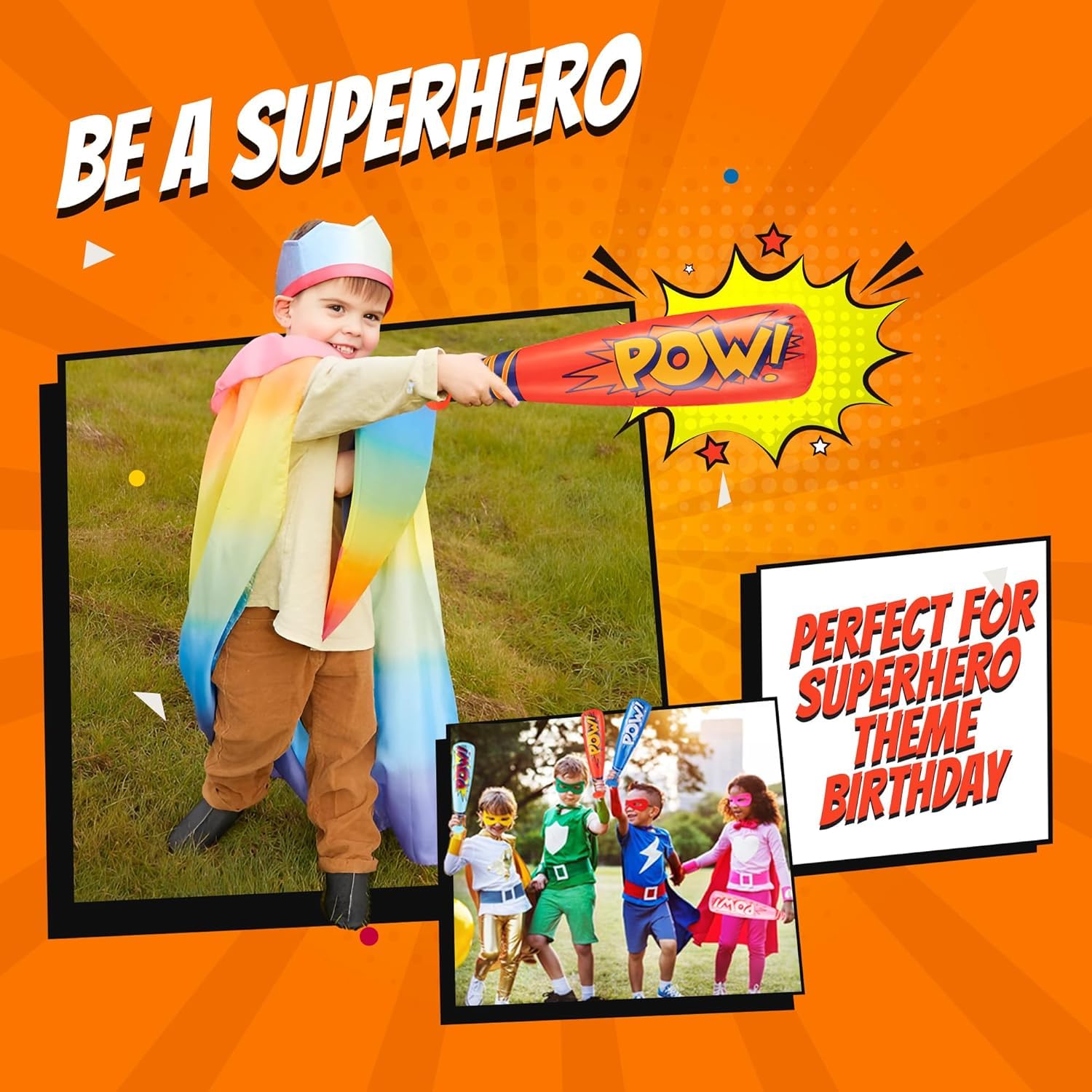 Bedwina Pow Inflatable Baseball Bat - (Pack of 36) Oversized 20 Inch Inflatable Toy Bat, Carnival Prizes, Baseball Party Favors Goodie Bag Stuffers, Decorations Party Prizes for Kids