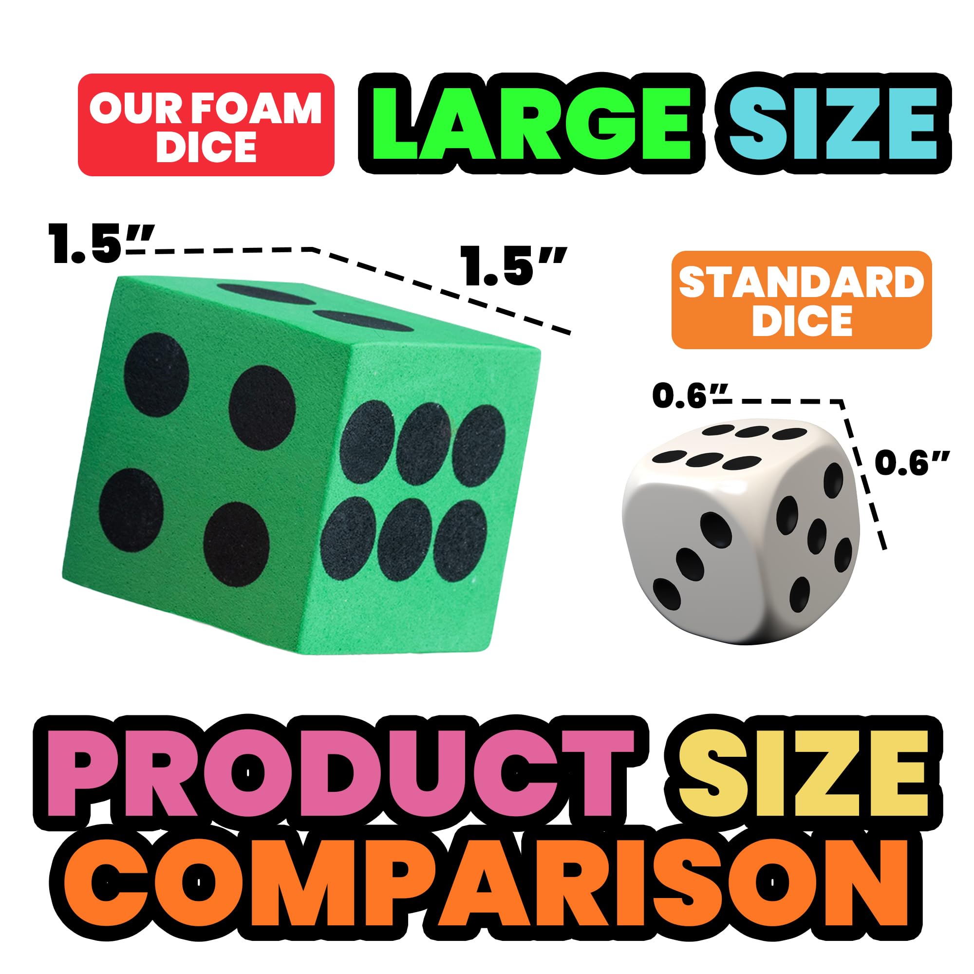 Foam Dice Set - Bulk Pack of 12, 1.5 Inch Large Assorted Colorful Foam Dice Cubes with Number Dots, Use for Kids, Classrooms, Math Games, Building Toys, Party Supplies by Bedwina