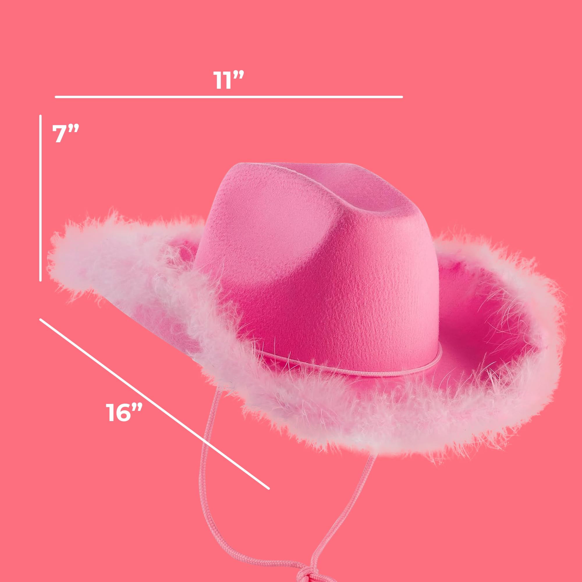 Bedwina Pink Cowgirl Hat with Feather Boa - Cowboy Hat for Women, Teenage Girls with Fluffy Feather Brim for Bachelorette, Theme Costume Party, Role-Playing Dress-Up, Adult Size - image 8