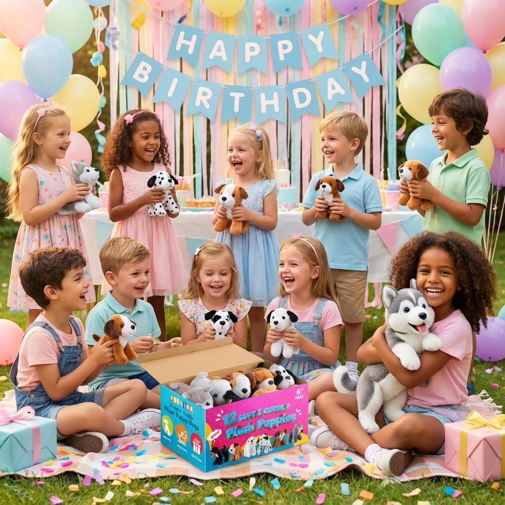 Bedwina Plush Puppy Dogs - (Pack of 36) 6 Inches Tall Stuffed Animals Bulk Assorted Puppies and Cute Stuffed Plushed Dog Puppies Assortment, Stocking Stuffers