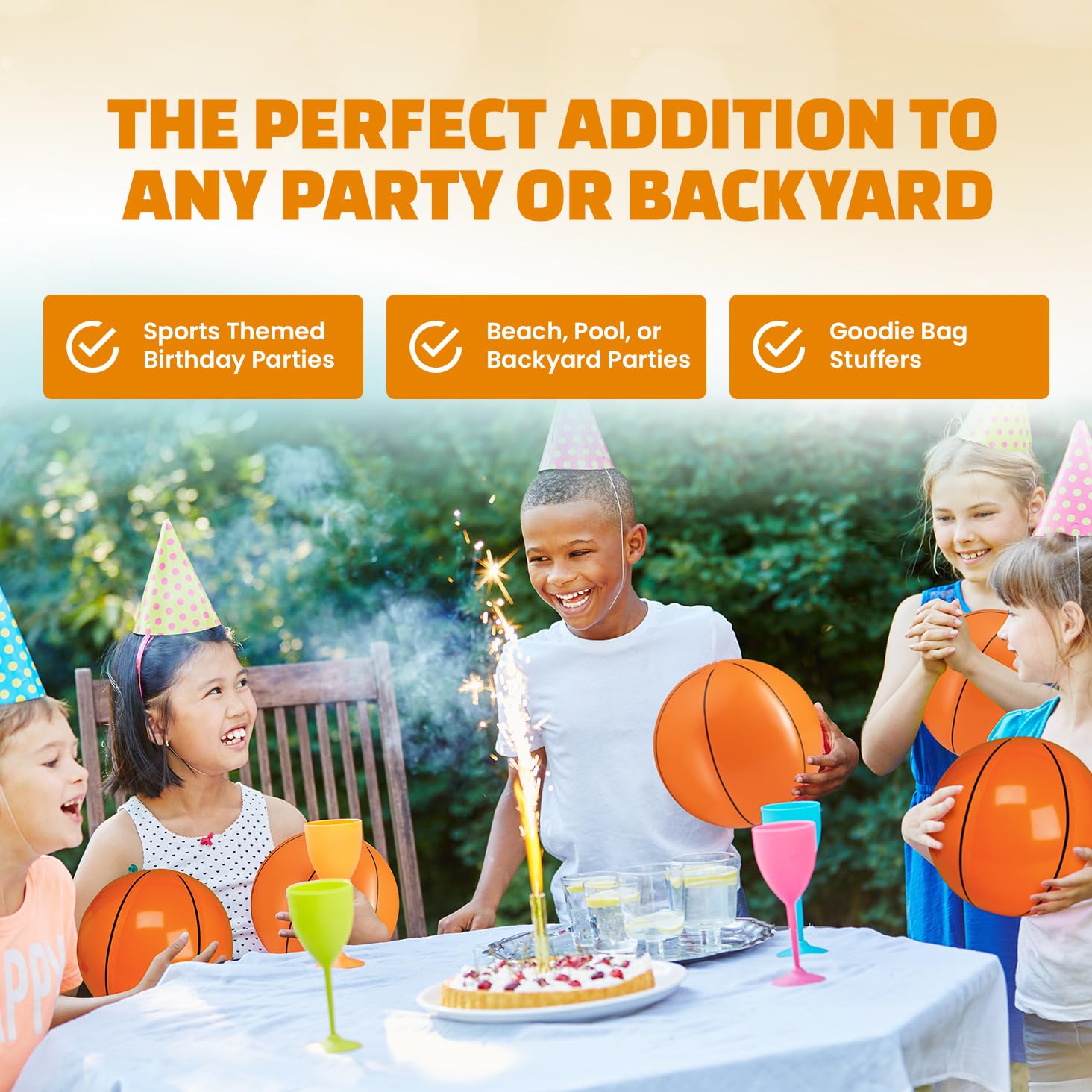 Bedwina Inflatable Basketballs (Pack of 6) 16-inch, Beach Balls for Sports Themed Birthday Parties, Beach Pool Party Toys, Summer Games, Favors for Kids