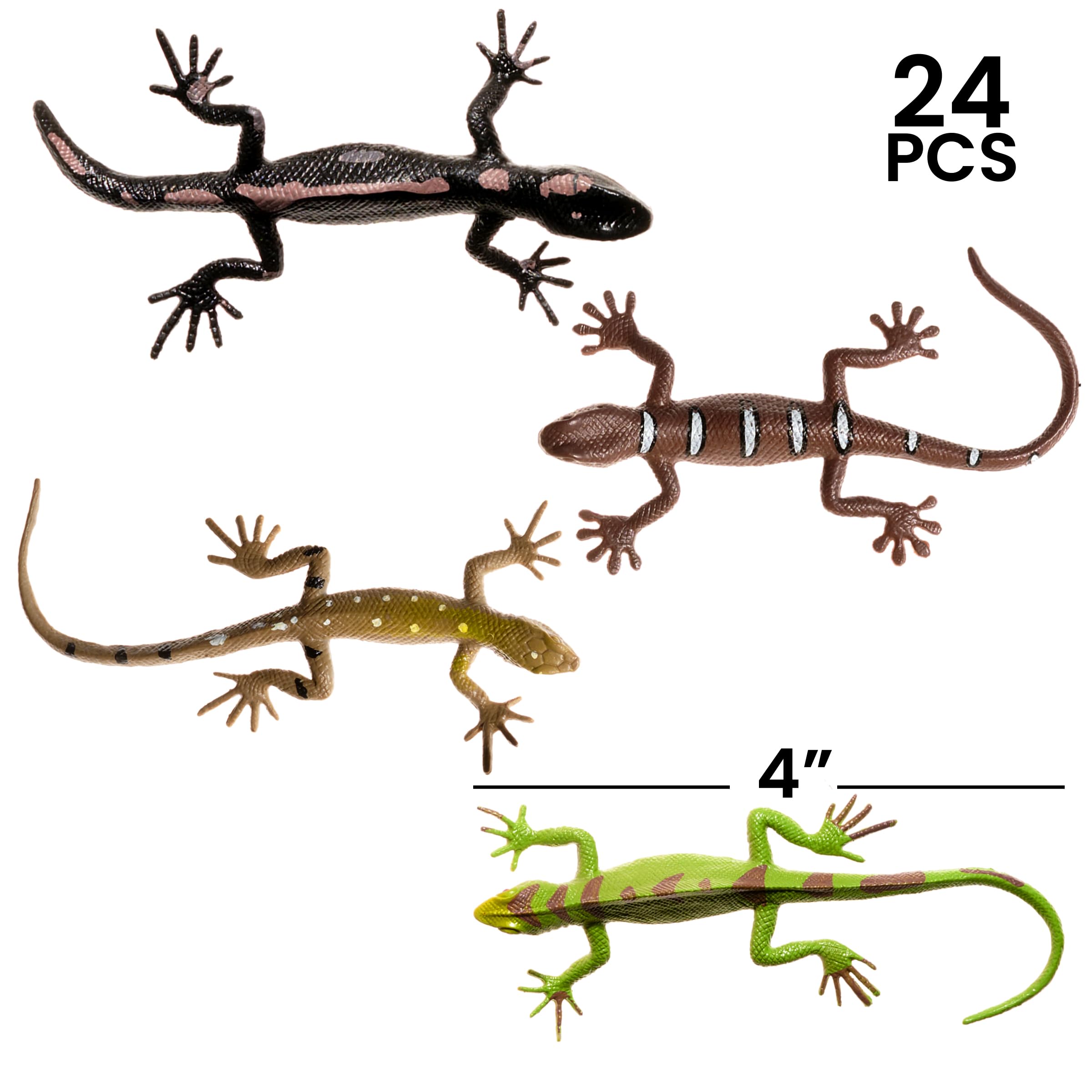 4-Inch Mini Lizard Toys for Kids - (Pack of 24) Realistic Lizards & Plastic Reptile Animal Toy Figure Set for Themed Birthday Decorations, Party Favors, Classrooms, Prizes, Pranks, Gifts, Halloween