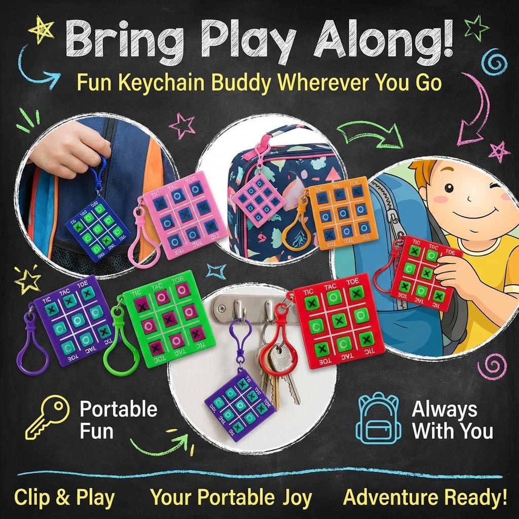 12 Mini Tic Tac Toe Games - Party Favors for Kids 3-5 and Up - 2-Inch Travel Size - Tic-Tac-Toe Keychain Game for Boys & Girls - Goody Bag Stuffers, Classroom Prizes, Valentine's Day, Birthday Gifts