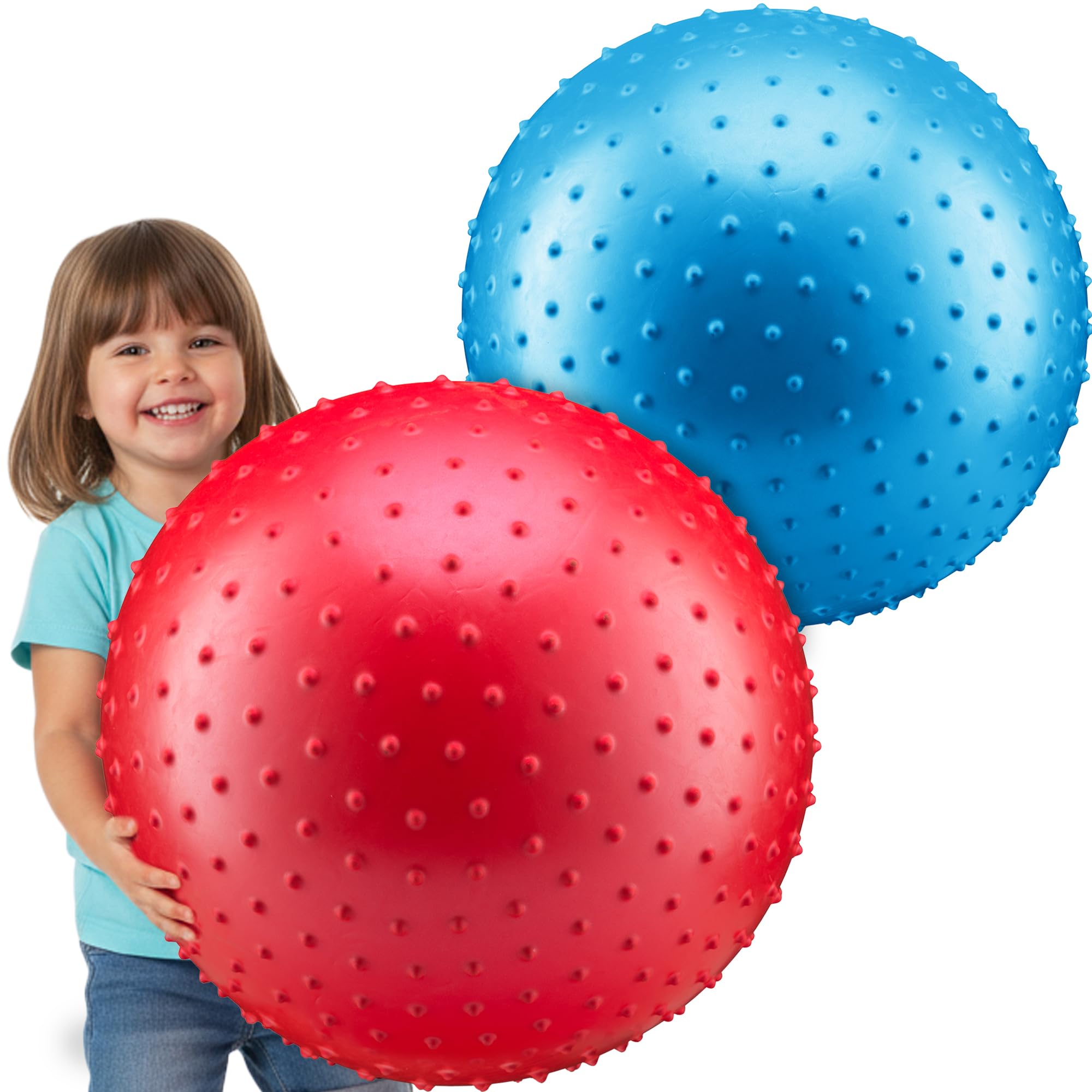 PlayBolt Jumbo 18-Inch Knobby Sensory Balls with Pump (Pack of 2) - Large Size Inflatable Bumpy Grip Bouncy Balls for Toddlers, Kids, Therapy, Daycare, School Recess, Backyard, Indoor & Outdoor Play