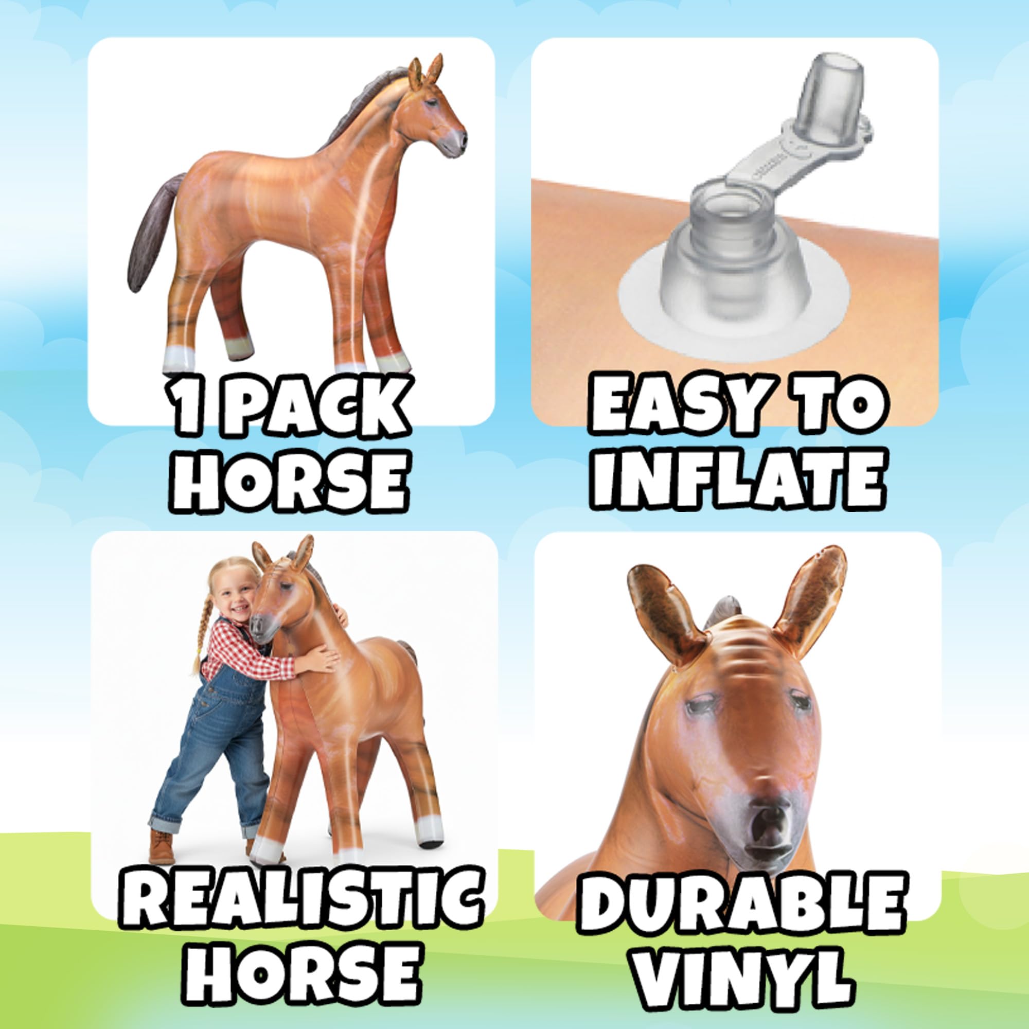 37" Inflatable Horse Decoration - Blow Up Brown Horse Toy for Kids Western, Cowboy, Barnyard, Farm & Rodeo Party Supplies, Birthday, Fall Festivals, Baby Shower, Halloween & Holiday Décor