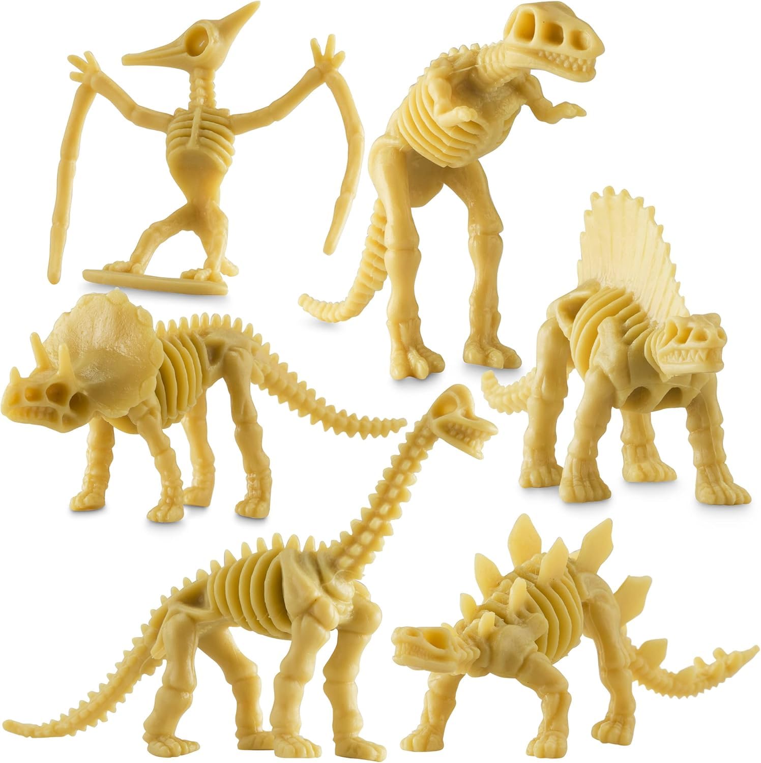 Bedwina Dinosaur Fossil Skeleton - (Bulk Pack of 120) 3.7 Inch Assorted Plastic Dino Figure Bones for Kids Science Dig Kit, Digging Sandbox Bins Play Toys, Party Favors, Birthday Decorations