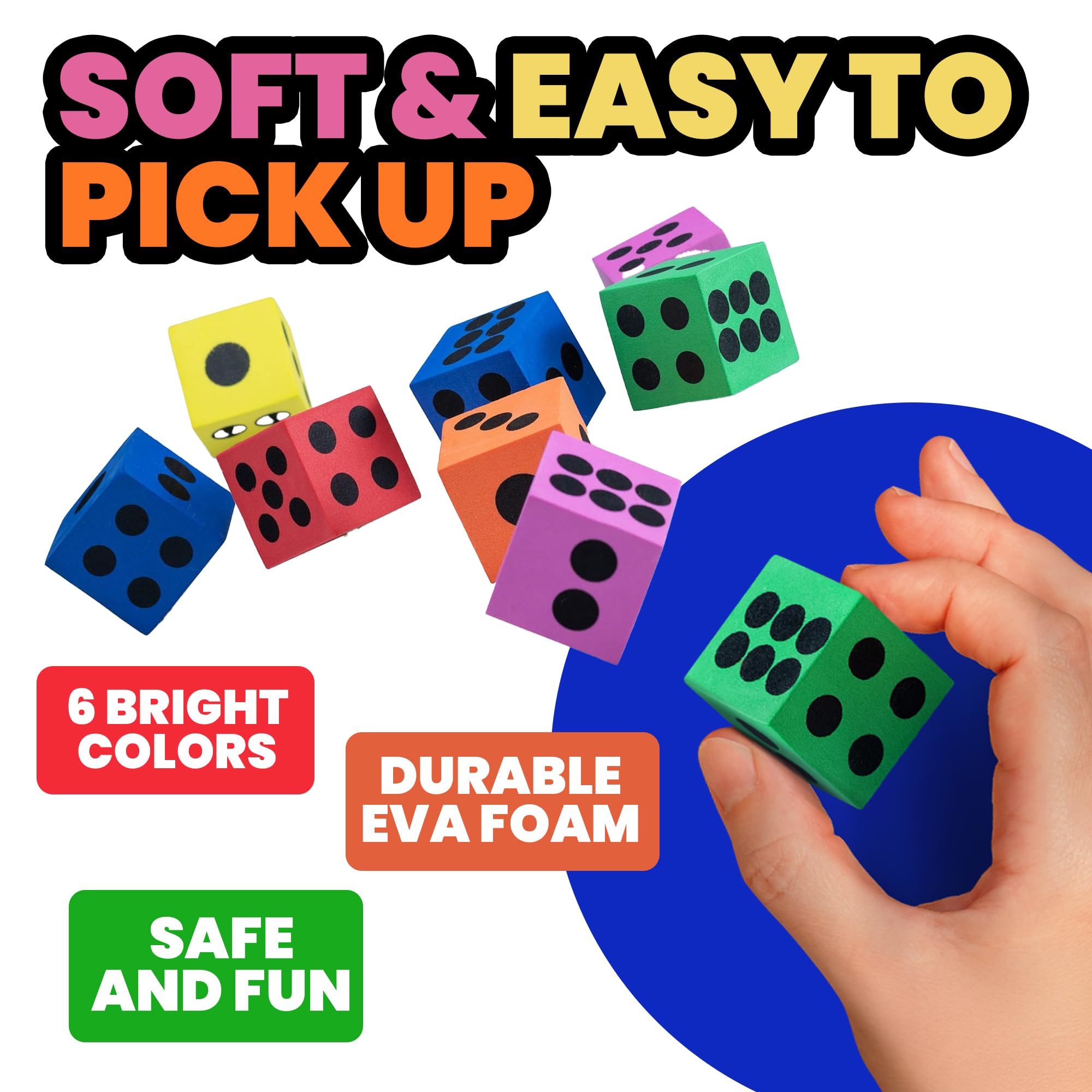 Foam Dice Set - Bulk Pack - 1.5 Inch Large Assorted Colorful Foam Dice Cubes with Number Dots, Use for Kids, Classrooms, Math Games, Building Toys, Party Supplies by Bedwina