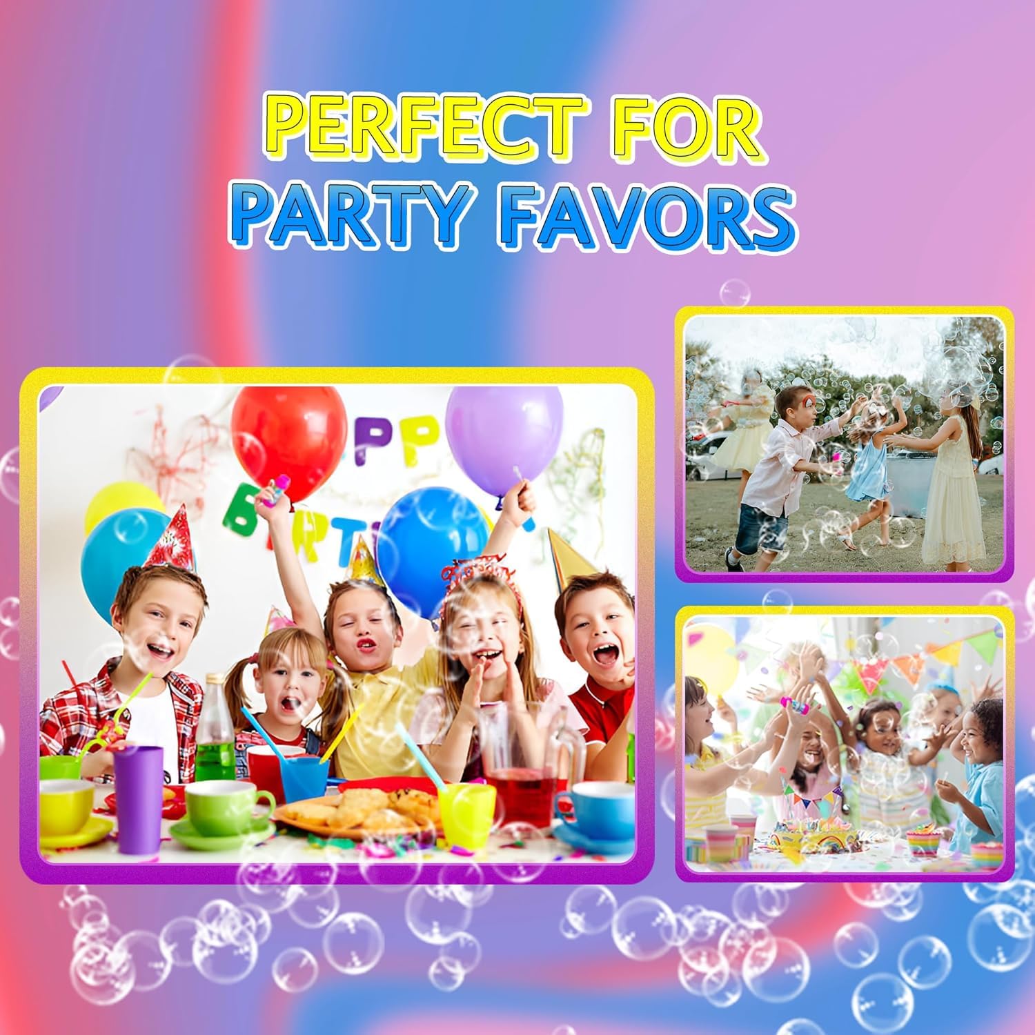 (Bulk Pack of 288) Party Bubbles for Kids - 2-oz Bubbles Bulk Solution with Bubble Wands Assorted Neon Colors for Outdoor Toys Summer Games, Birthday Kids Party Favors, & Goodie Bags Stuffers