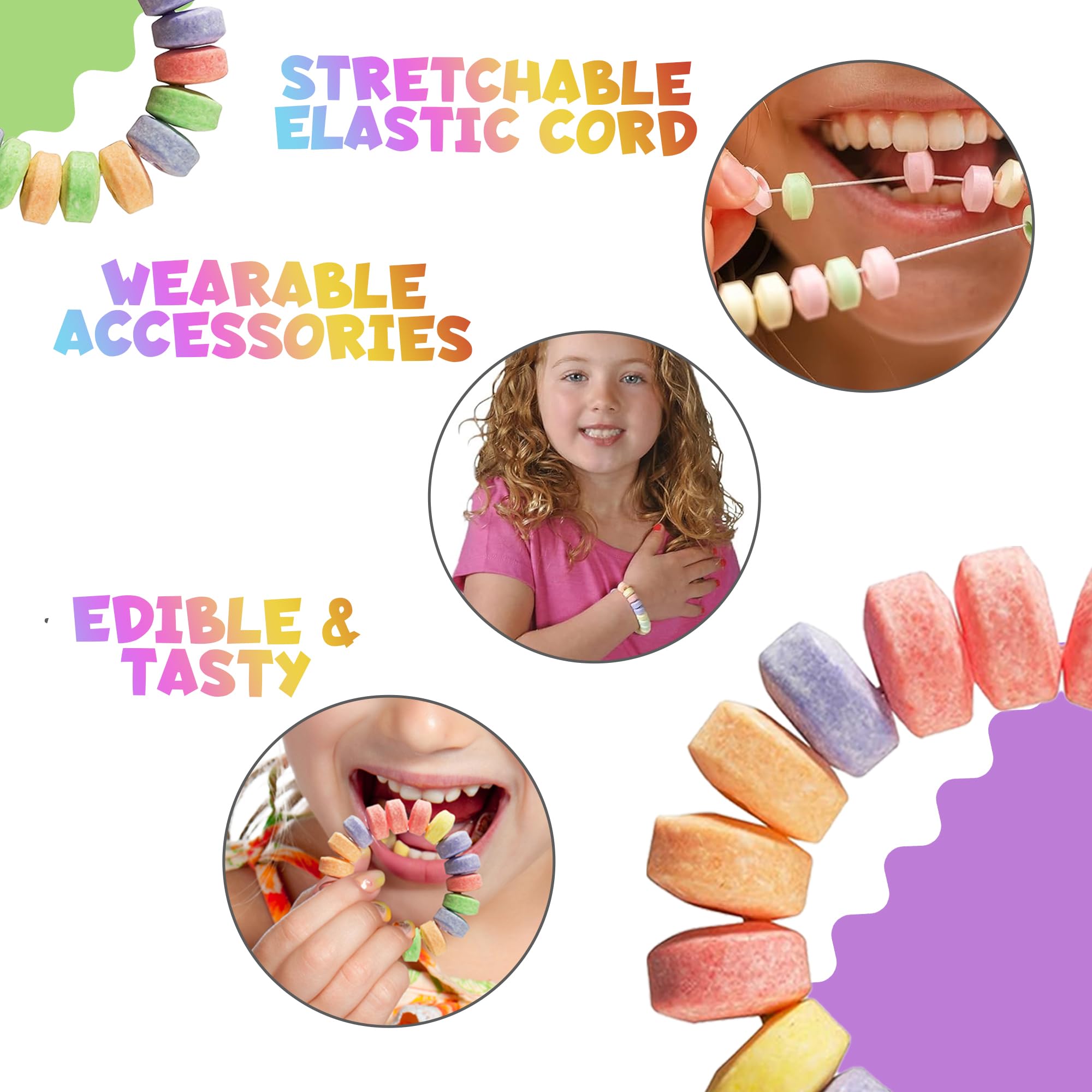 72-Pack Candy Bracelets for Kids 2.5 Inch - Individually Wrapped Novelty Candy - Stretchable Edible Colorful Fruit Flavor Rainbow Bracelets in Bulk for Birthday Party Favors Supplies & Goodie Bags