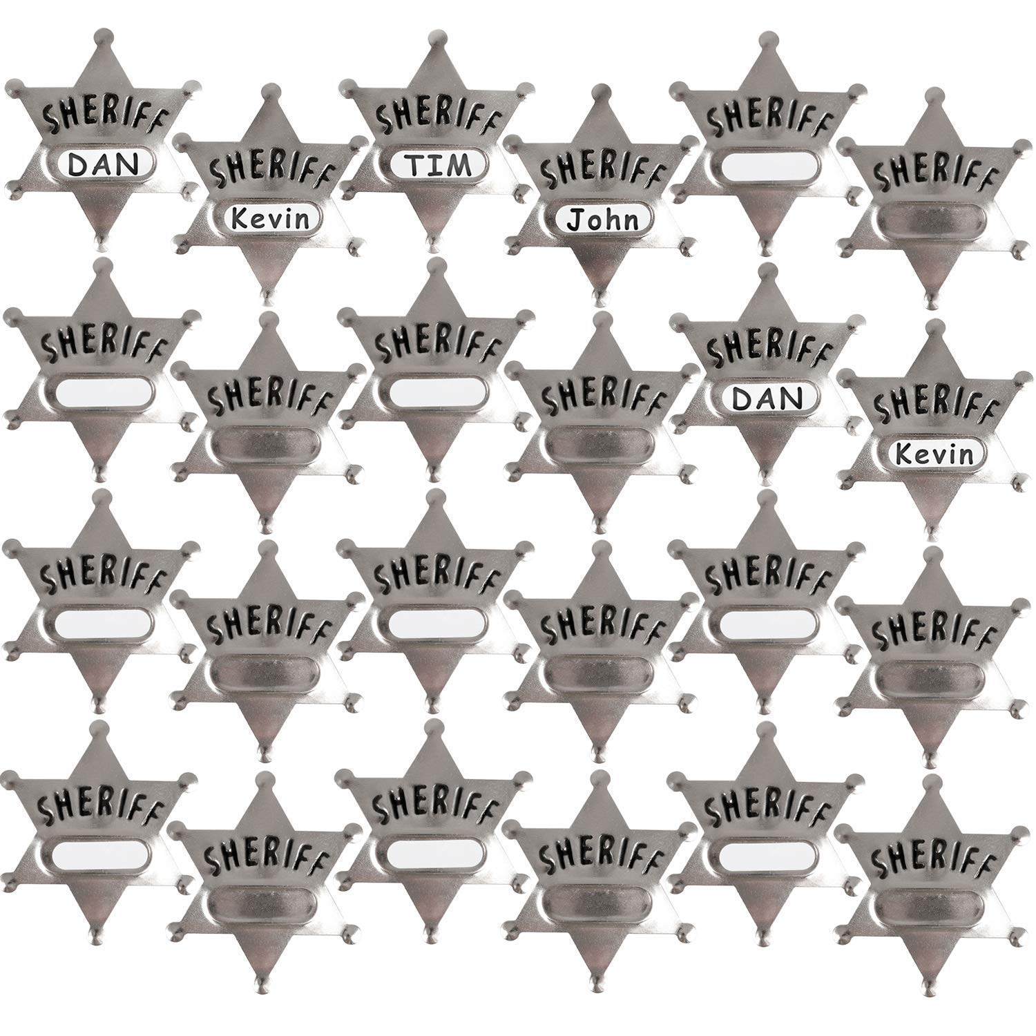 Metal Sheriff Badges - Silver Star Name Badges with Stickers for Personalized Names, Western Cowboy Dress Up Deputy's Badge Toys for Kids Birthday Party Favors, Giveaways & More