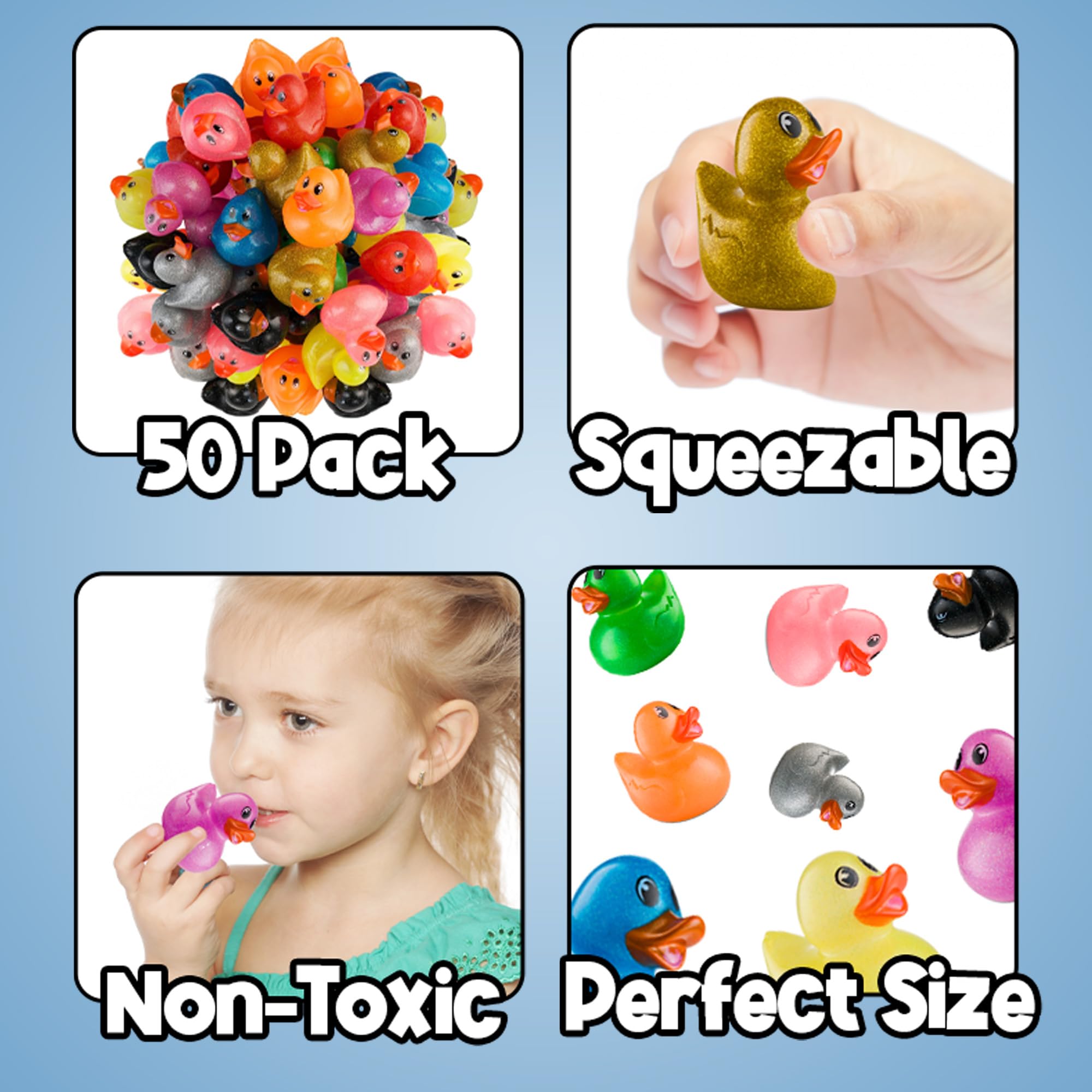 Glitter Rubber Ducks in Bulk - Assorted 2-inch Duck Toys for Baby Shower Rubber Duckies, Mini Ducks Bath Toy, Birthday Party Favors Ducks