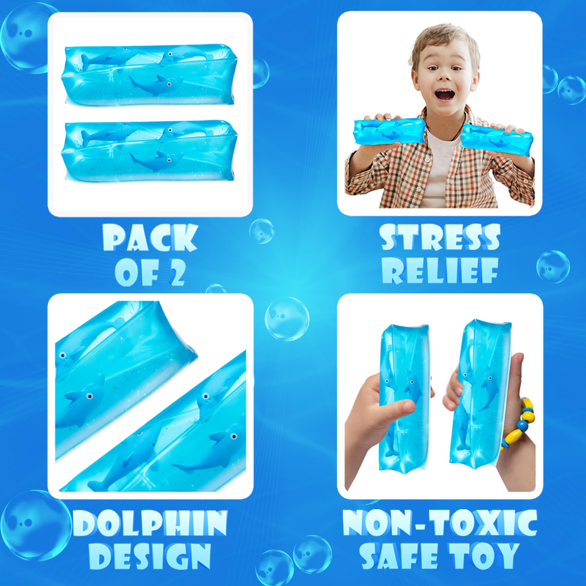 Bedwina Dolphin Water Wiggler Toy - (Pack of 2) 4.75-Inch Water Snake Sensory Fidget Toys & Slippery Water Tube for Birthday Party Favor or Game Prizes for Kids