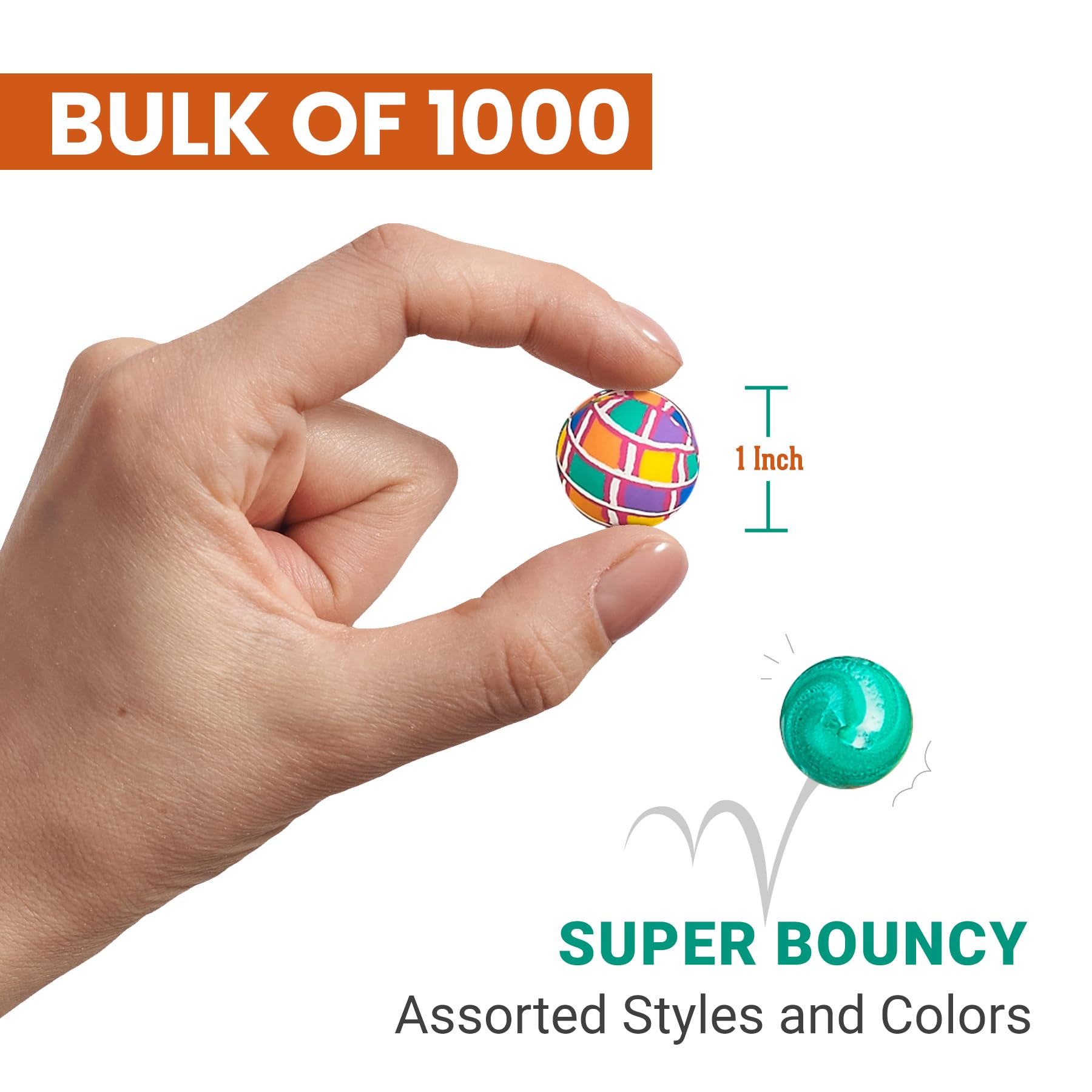 Bedwina Bouncy Balls Bulk Case - 1-Inch (27mm) High Bounce Rubber Balls, Assorted Colors Bouncing Balls for Kids Party Favors, Prizes, Treasure Boxes, Carnival Games & Vending Machines, 1000-Count