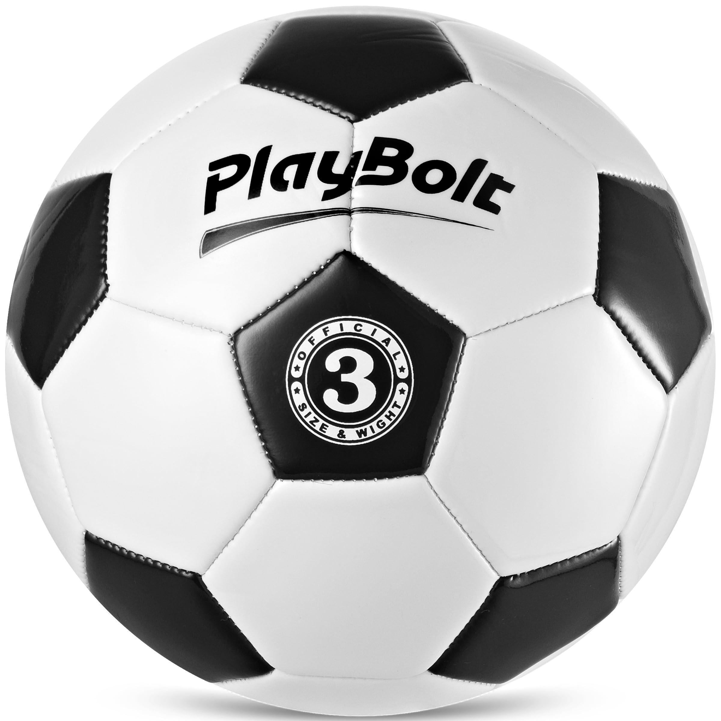PlayBolt Soccer Ball Size 3 - Official Size Soccer Balls with Pump in Classic Black and White for Kids Youth & Adult Sports, Indoor & Outdoor (Pack of 4)