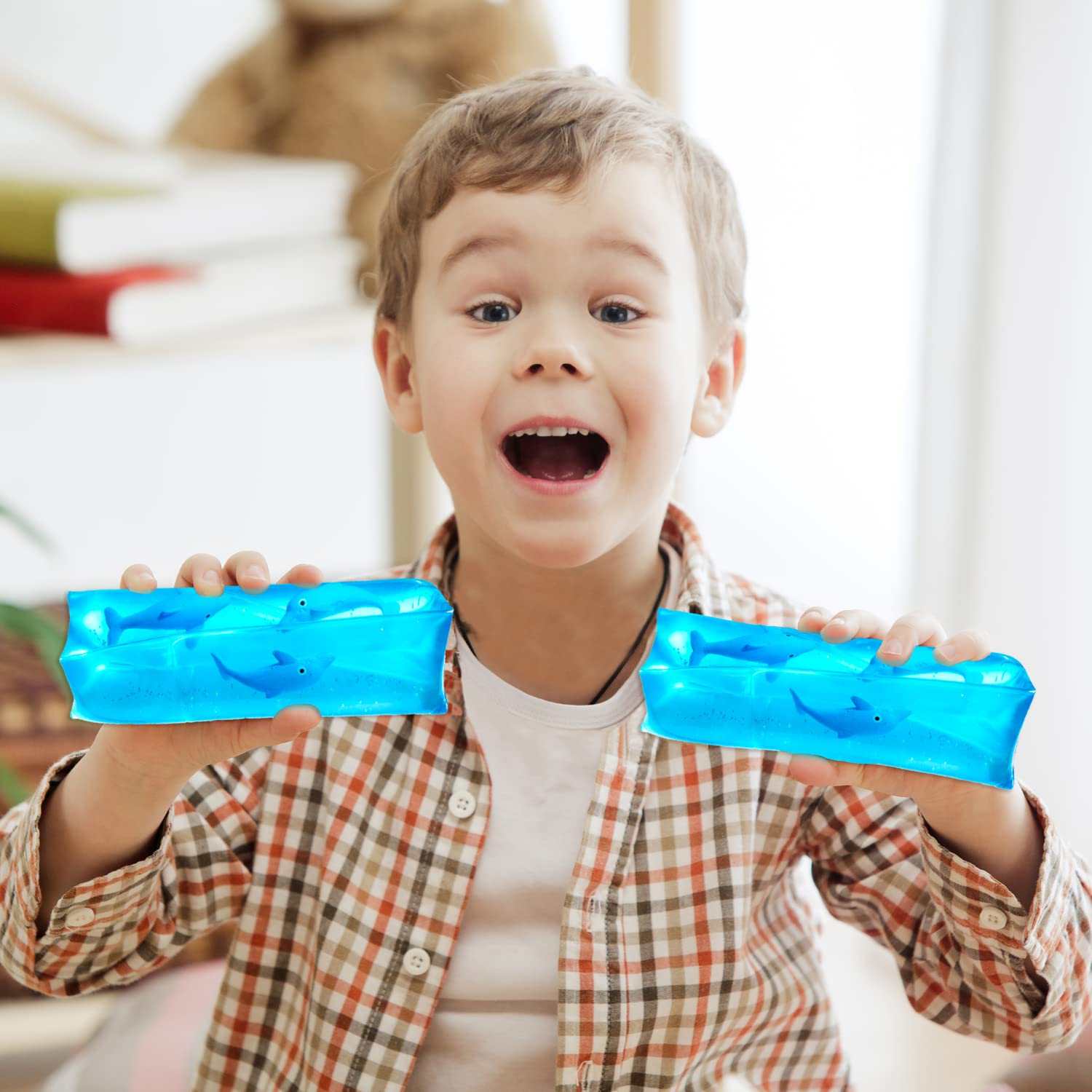 Bedwina Dolphin Water Wiggler Toy - (Pack of 2) 4.75-Inch Water Snake Sensory Fidget Toys & Slippery Water Tube for Birthday Party Favor or Game Prizes for Kids