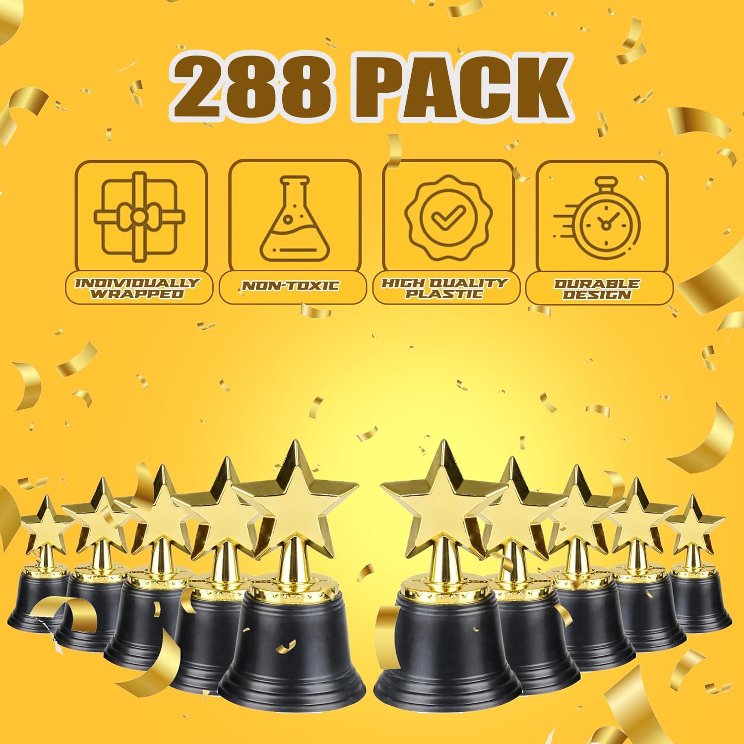 Bedwina Star Trophy Award - Bulk - 4.5 Inch Gold Award Trophies For Kids Awards, Choice Prizes for Adults, Winner Competitions, Sports Events, Party Decorations, Teachers & Party Favors