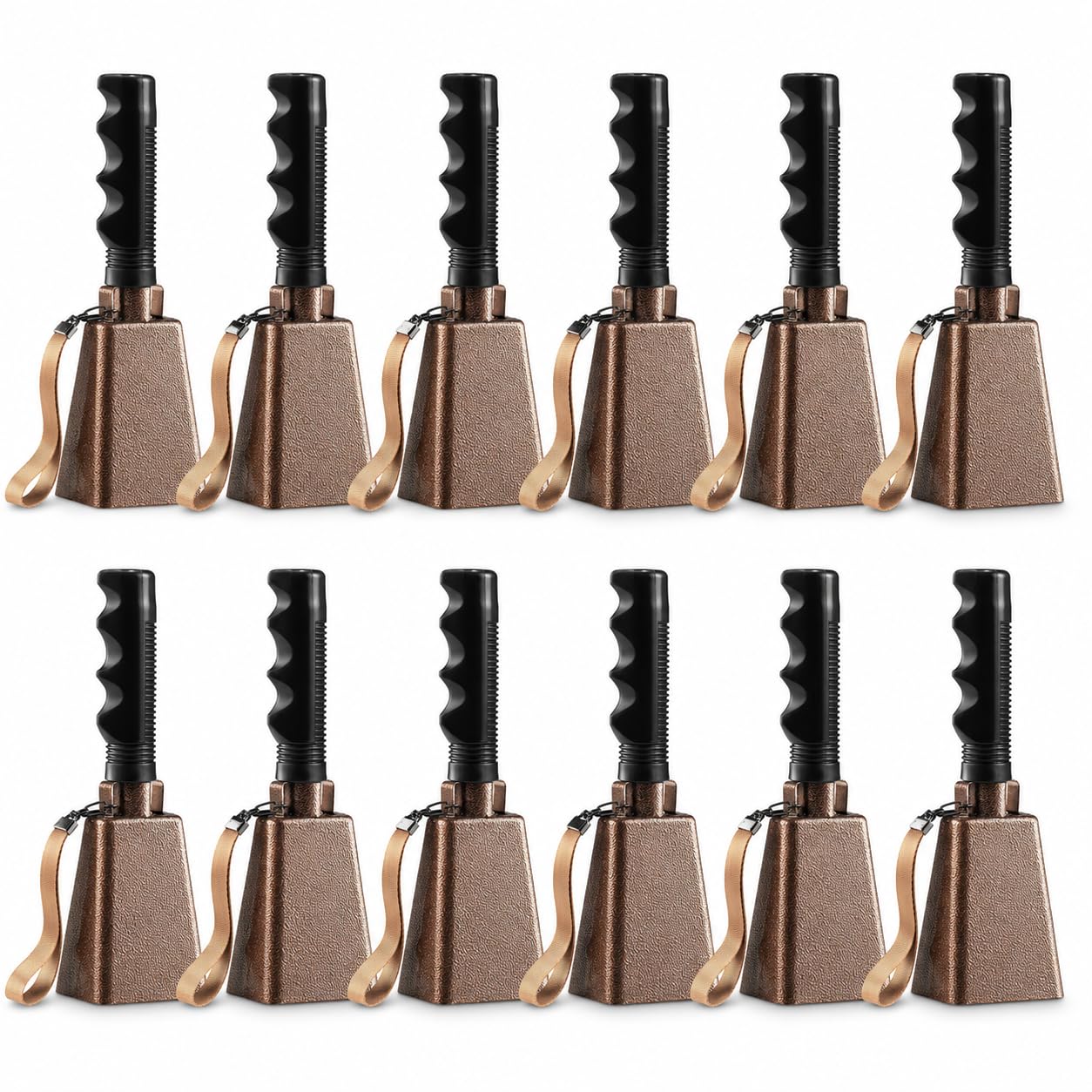 9 Inch Steel Cow Bells with Handle (12-Pack) Loud Cheering Noise Makers