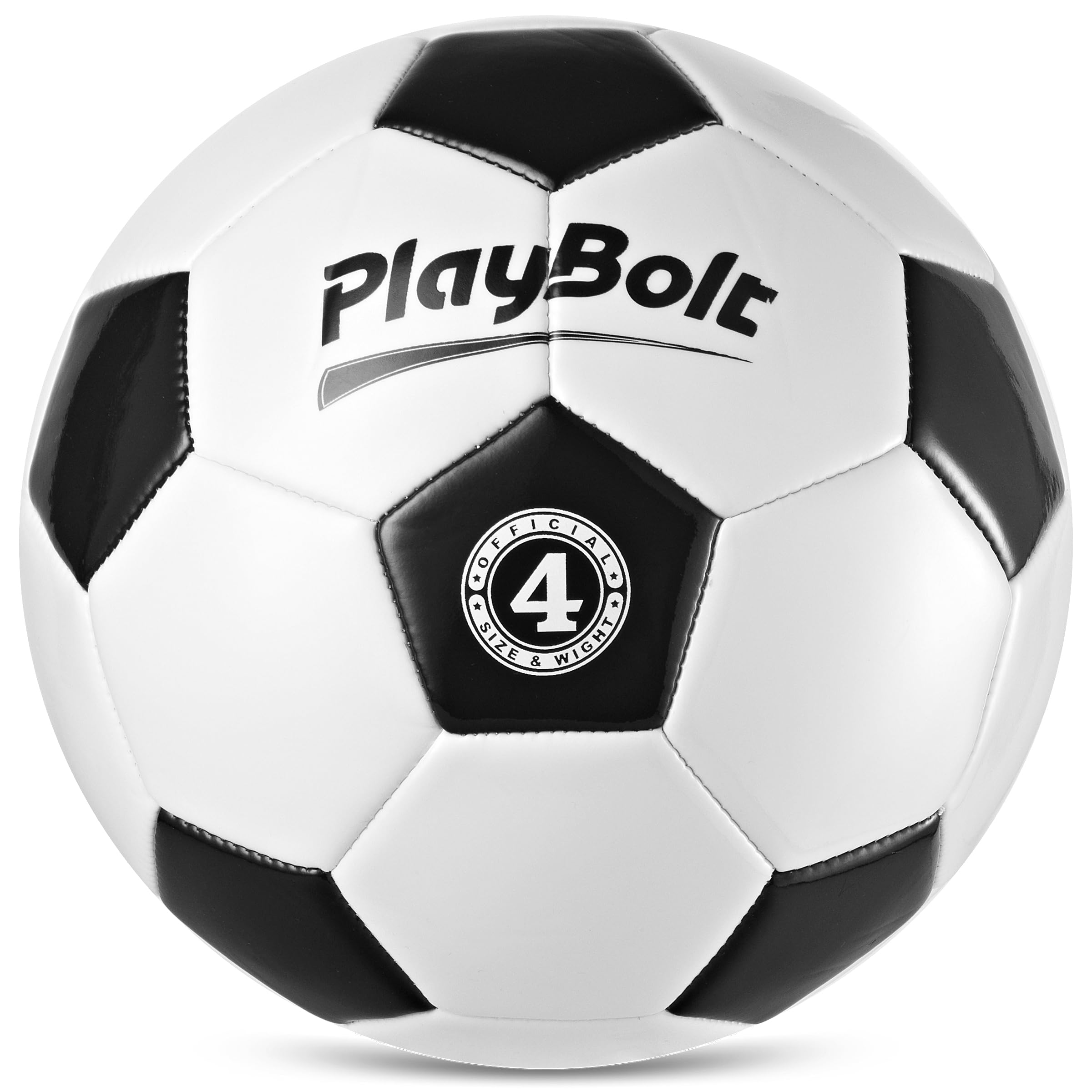 PlayBolt Soccer Ball Size 4 - Official Size Soccer Balls with Pump in Classic Black and White for Kids Youth & Adult Sports, Indoor & Outdoor (Pack of 4)