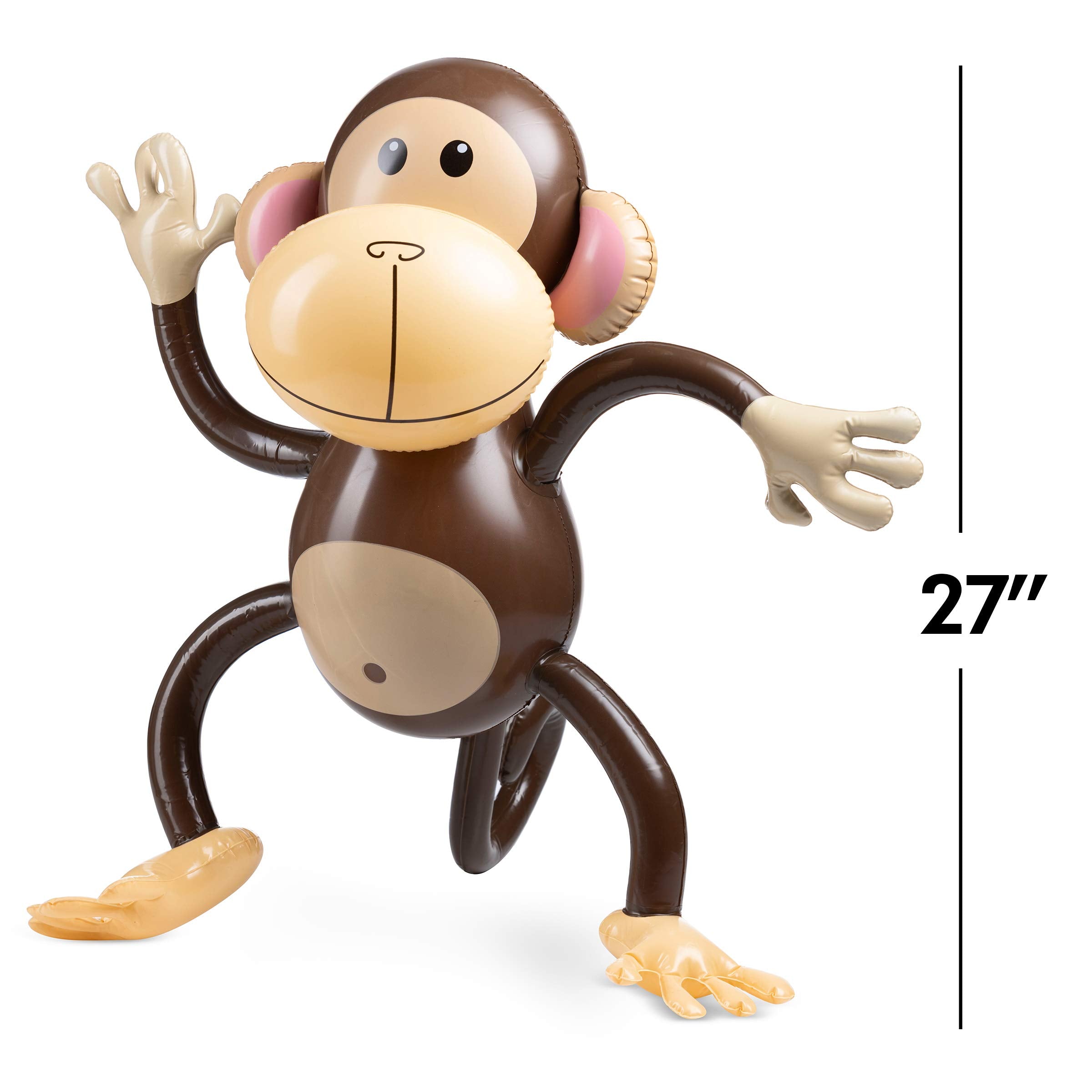 Large Inflatable Monkey - 27-Inch Monkeys for Baby Shower, Safari, Jungle Themed Birthdays, Blow Up Animal Party Favors and Decorations for Kids and Toddlers