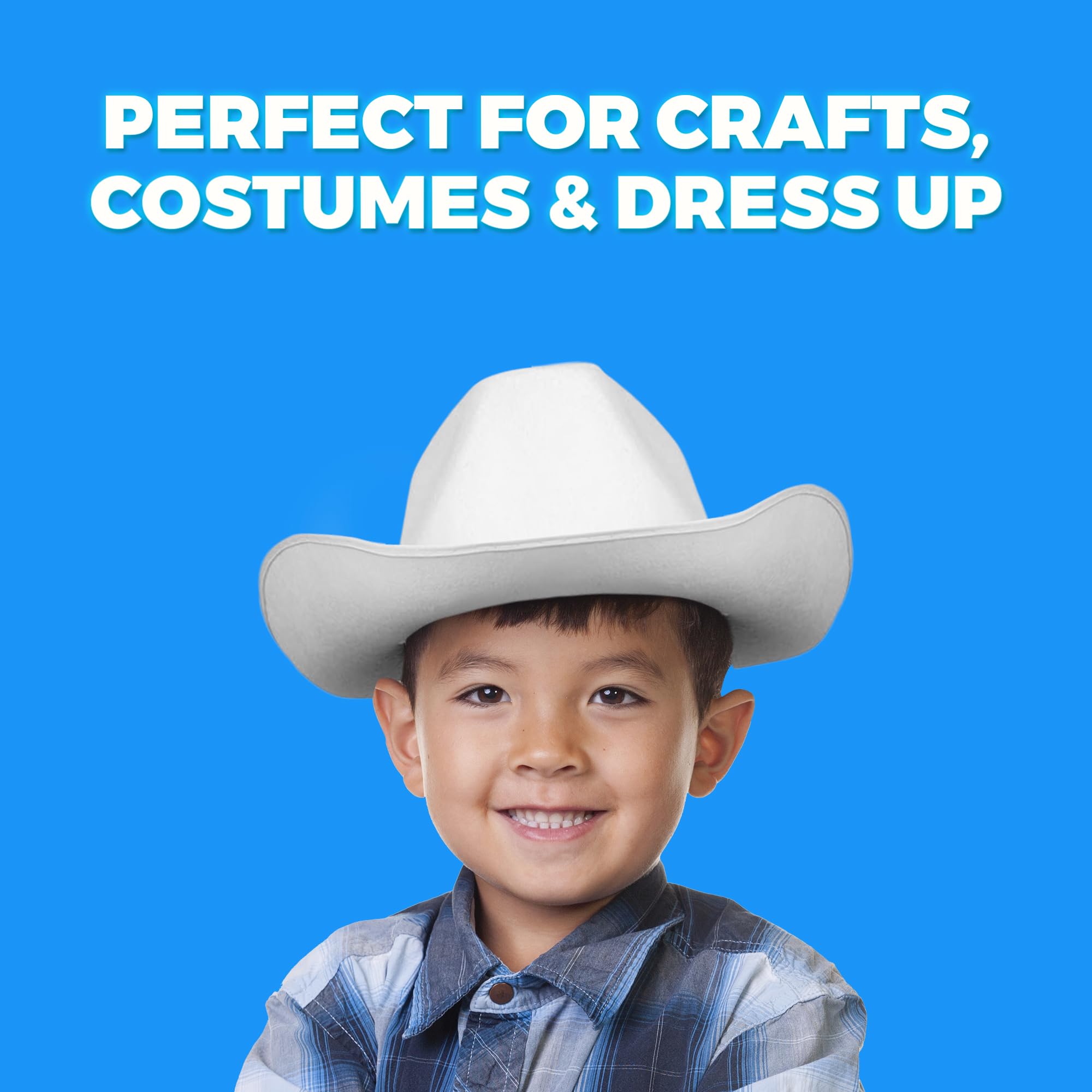 White Felt Cowboy Hats (2-Pack) with Neck Drawstring for Kids' Dress-Up, Costumes, Crafts, and Parties