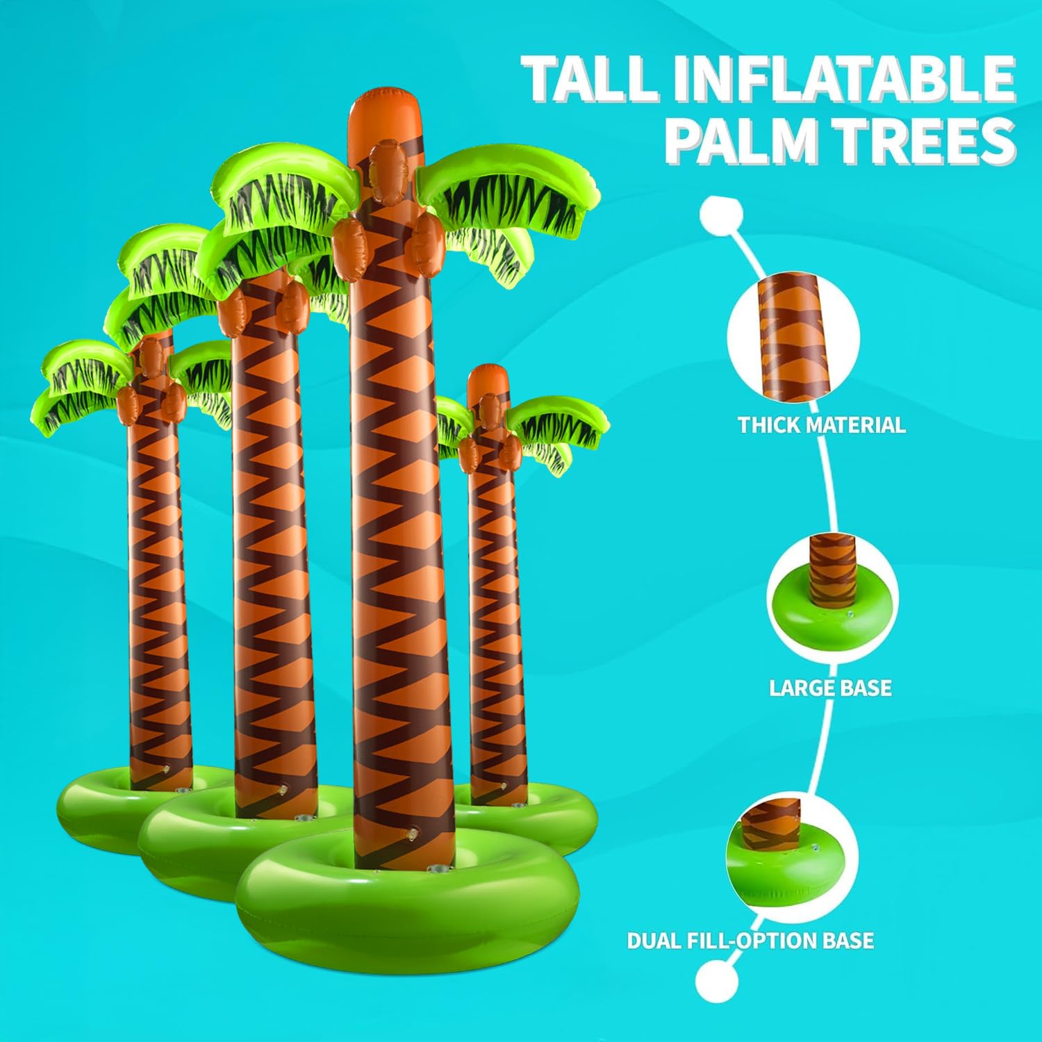 Bedwina Inflatable Palm Tree with Hand Pump - (Pack of 4) Large 5.5 Ft Blow Up Palm Tree Decorations for Luau or Hawaiian Party, Tropical Birthday Party Decorations
