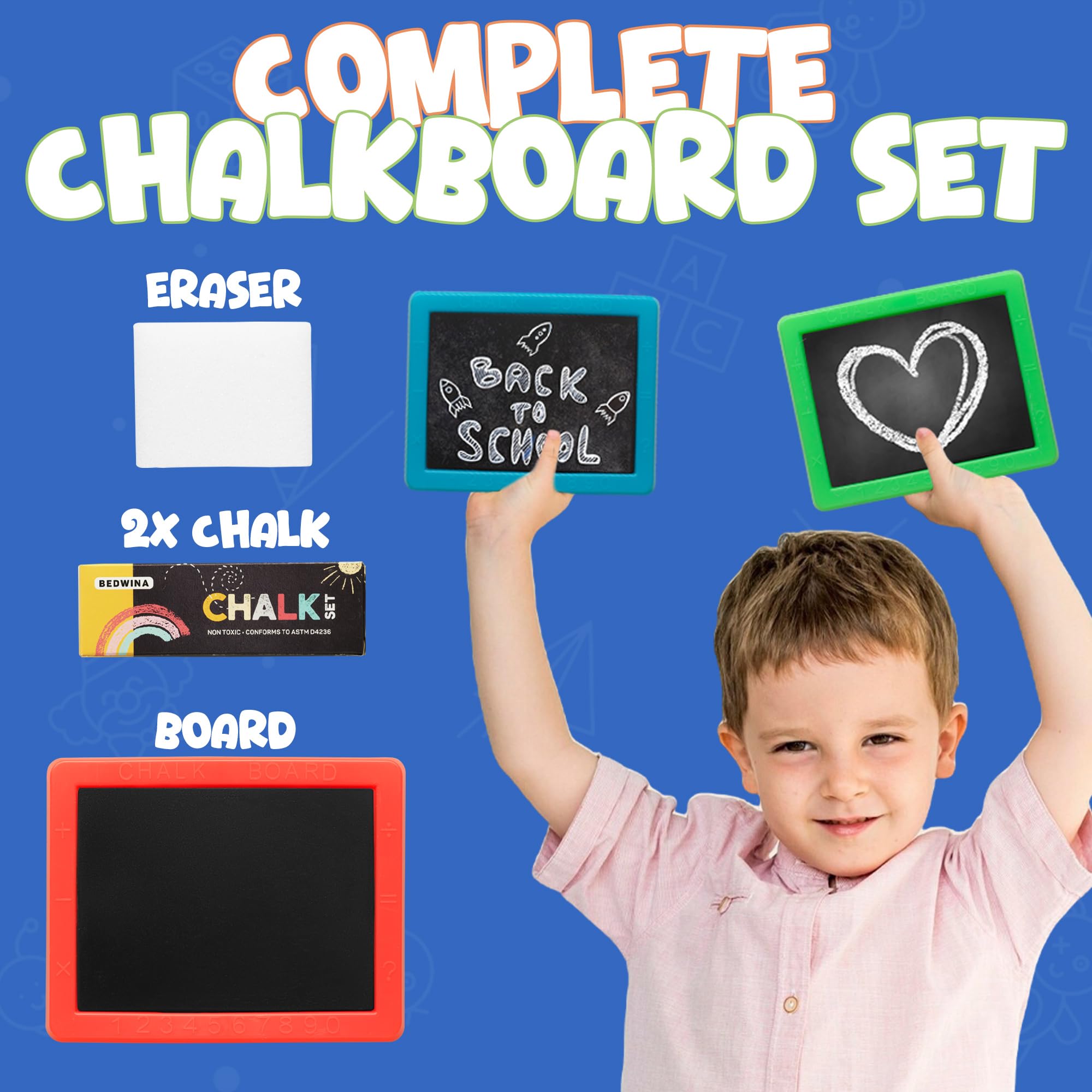 Mini Chalkboard for Kids - (Pack of 24) Goodie Bags Stuffers for Kids Mini Chalkboard Each with 2 Chalk Sticks, and 1 Eraser for Boys and Girls Birthday Party Favors