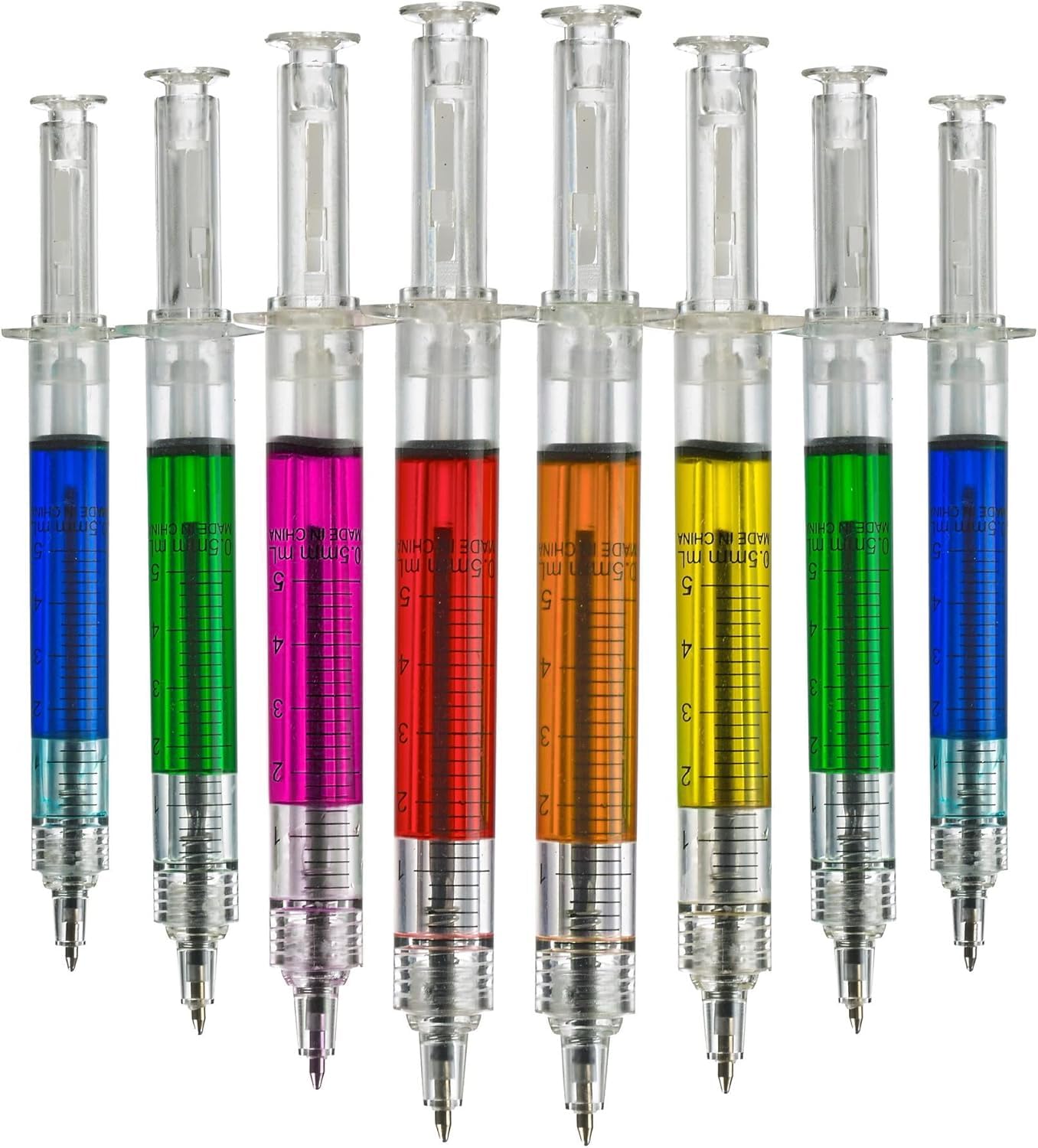 Bedwina Syringe Pens - (Bulk Pack of 12) Retractable Fun Multi Color Novelty Pen for Nurses, Nursing Student School Supplies, Birthdays, Stocking Stuffers and Toy Party Favor Gifts