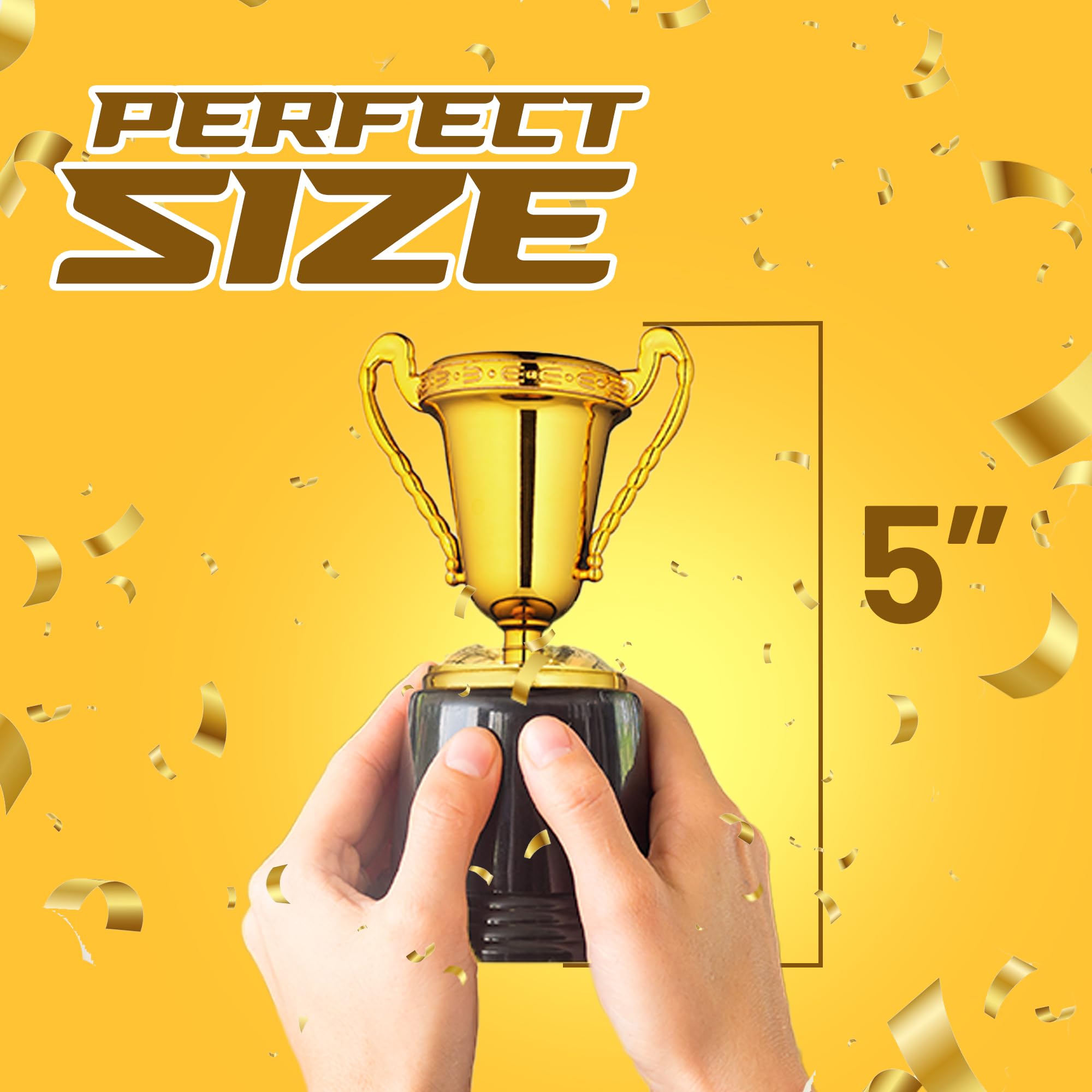 Bedwina Gold Award Trophy Cups - Pack of 12 Bulk - Plastic Gold Trophies for Party Favors, Props, Rewards, Winning Prizes, Competitions for Kids and Adults