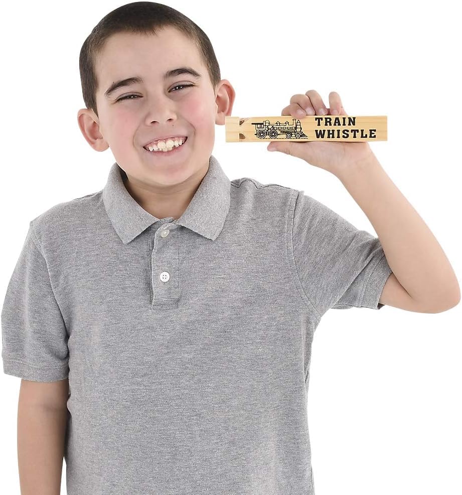 Wooden Train Whistles - Wood Train Whistle for Kids, Train Party Favors, Theme Birthday Decorations, Noisemakers, Goodie Bag Filler, Small Game Prizes, Stocking Stuffers