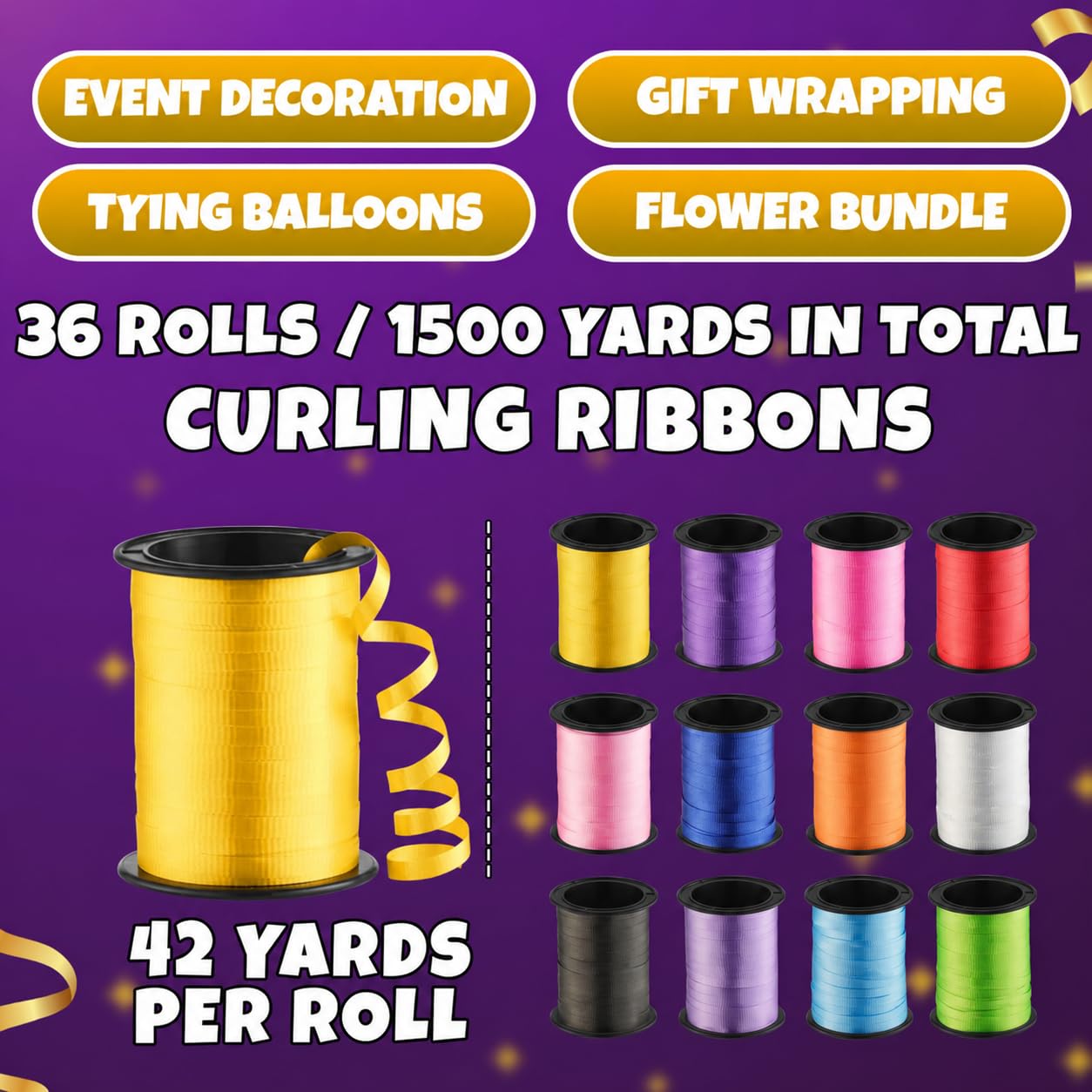 Curling Ribbon for Gift Wrapping (36 Rolls) Balloon Ribbon Assorted Colors