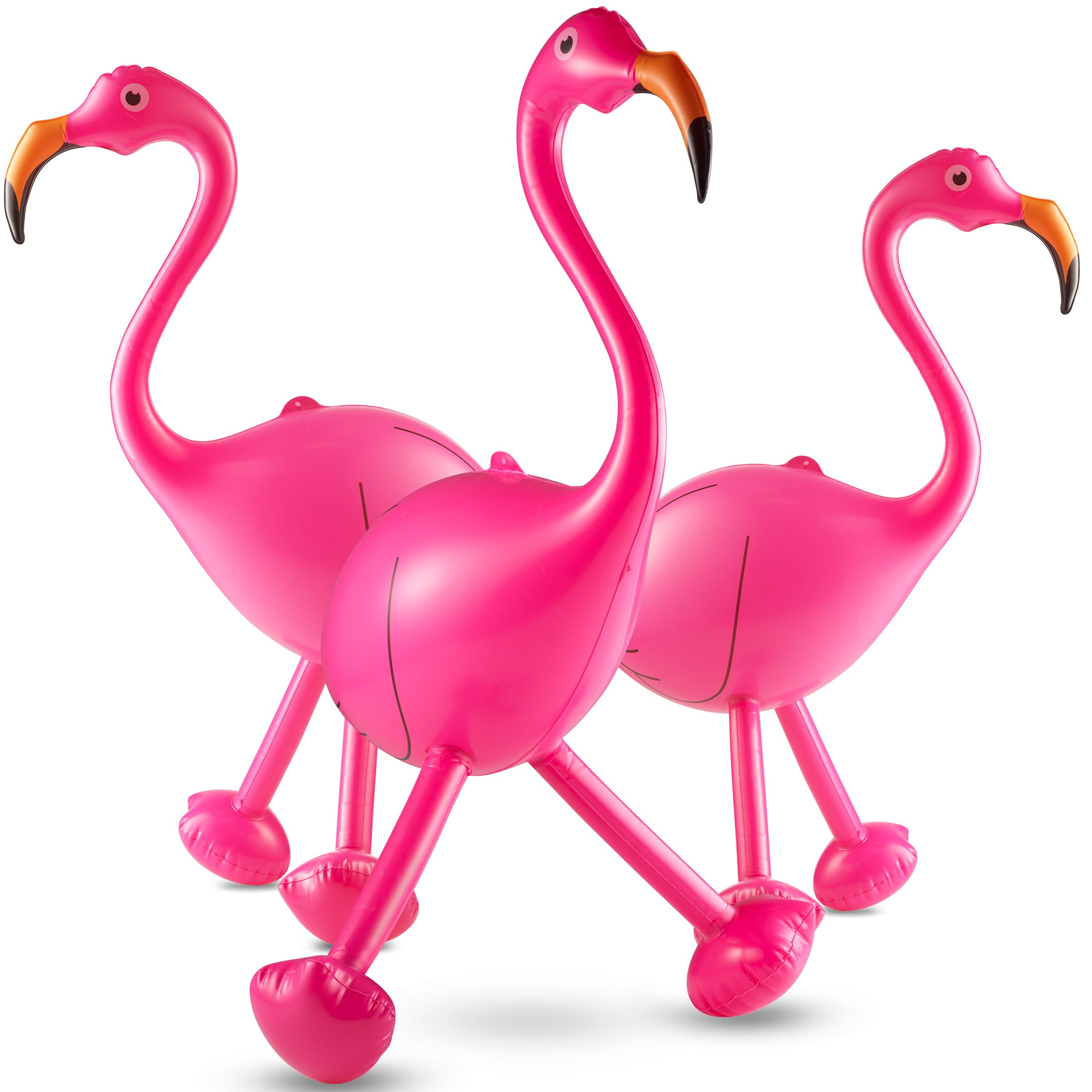 Inflatable Pink Flamingo Party Decorations - (Pack of 3) 28" Tall Large PVC Flamingo Animal Blow-Up Pool Toy for Kids - Summer Outdoor Backyard & Tropical Hawaiian Luau BBQ Party Decor