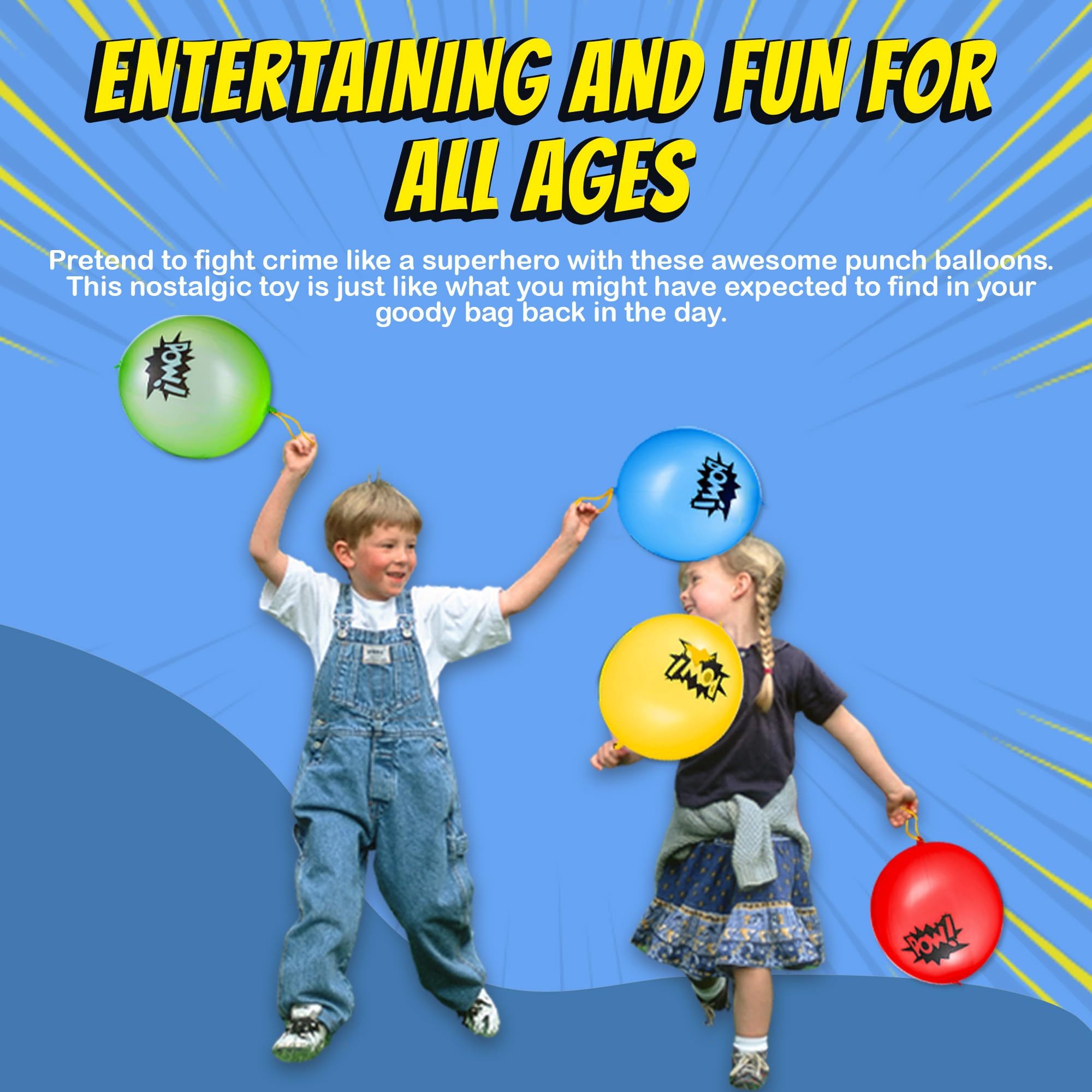 Superhero Punch Balloons - Pack of 24 Bulk, Large Punching Balloons for Kids, Inflatable Punch Balls for Carnival Prizes, Goodie Bag Stuffers for Kids, Superhero Theme Birthday Party Favors Toys