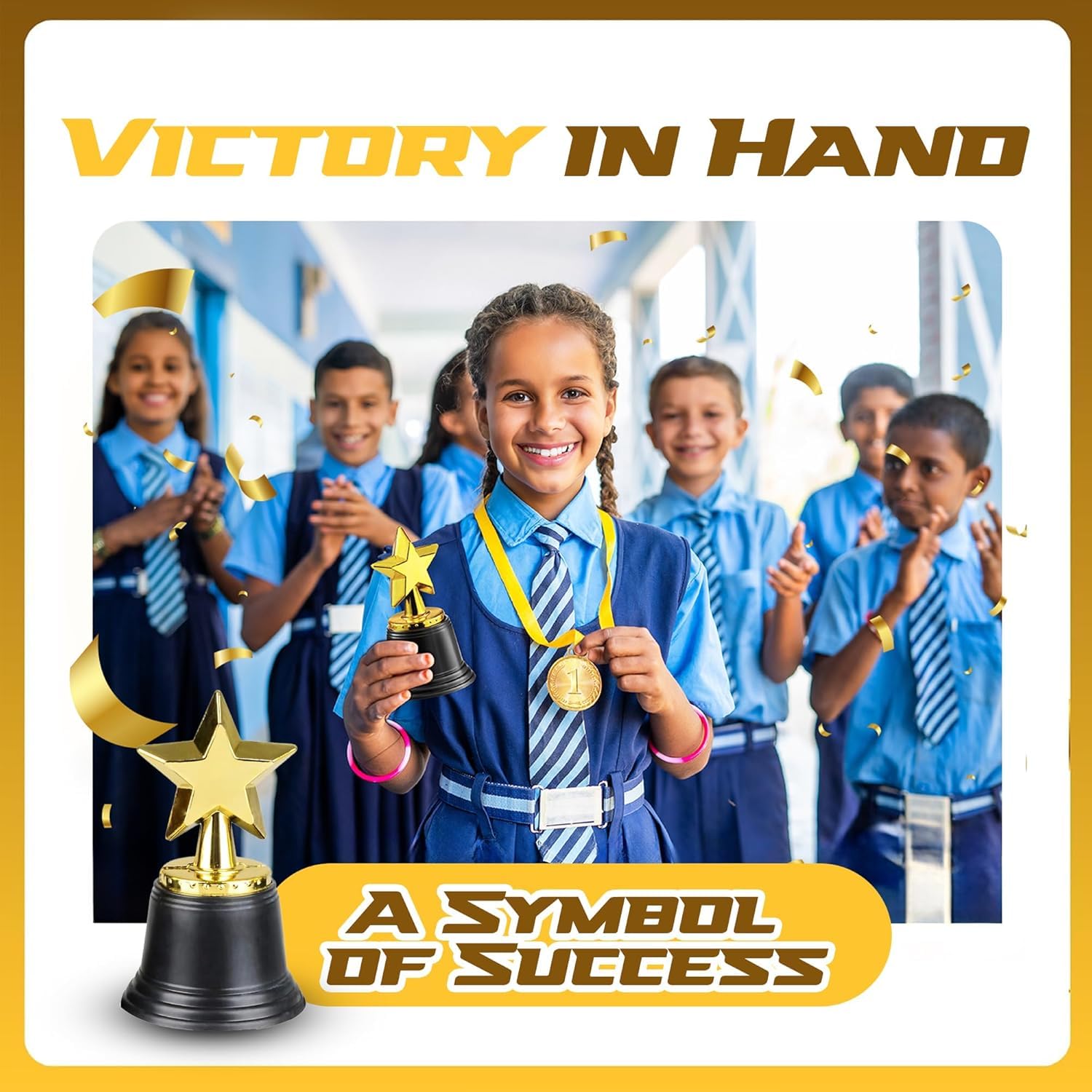 Bedwina Star Trophy Award - Bulk - 4.5 Inch Gold Award Trophies For Kids Awards, Choice Prizes for Adults, Winner Competitions, Sports Events, Party Decorations, Teachers & Party Favors