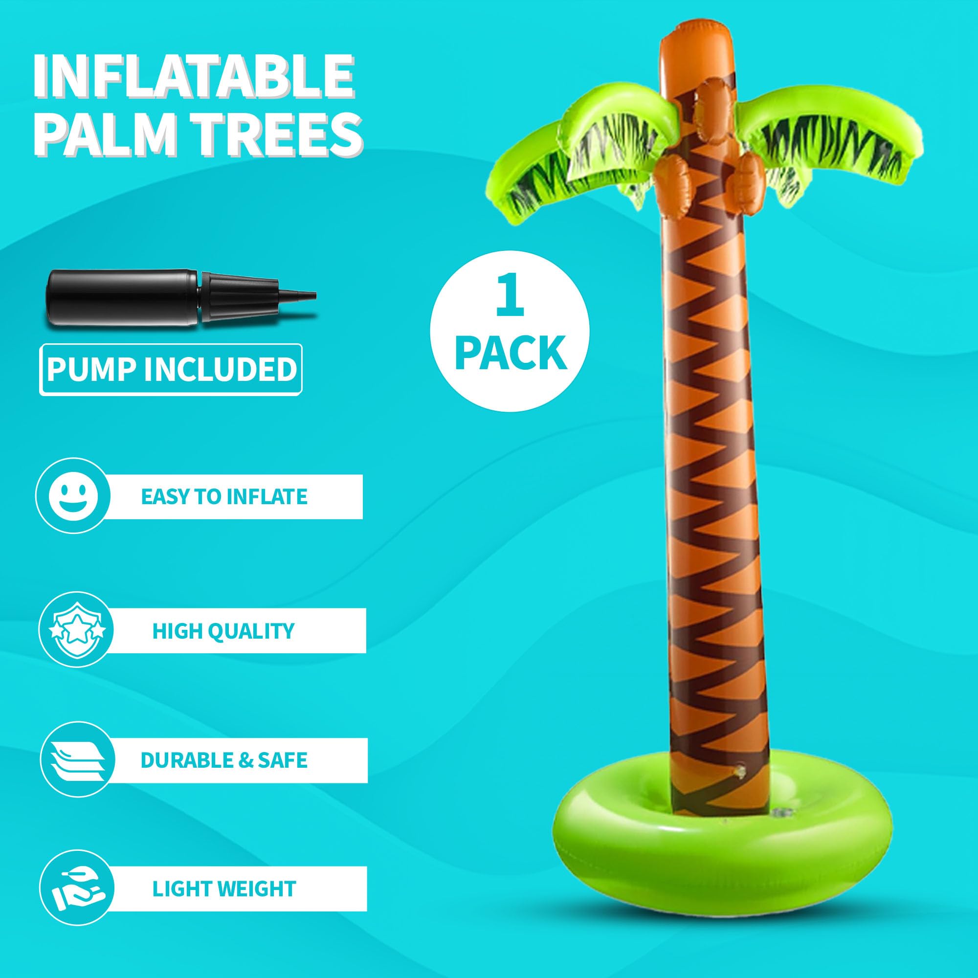 Inflatable Palm Tree with Hand Pump - Large 5.5 Ft Blow Up Palm Trees for Hawaiian Themed Tropical Birthday, Summer Beach Backyard Luau Pool Party Decoration or Photo Booth Prop Accessory