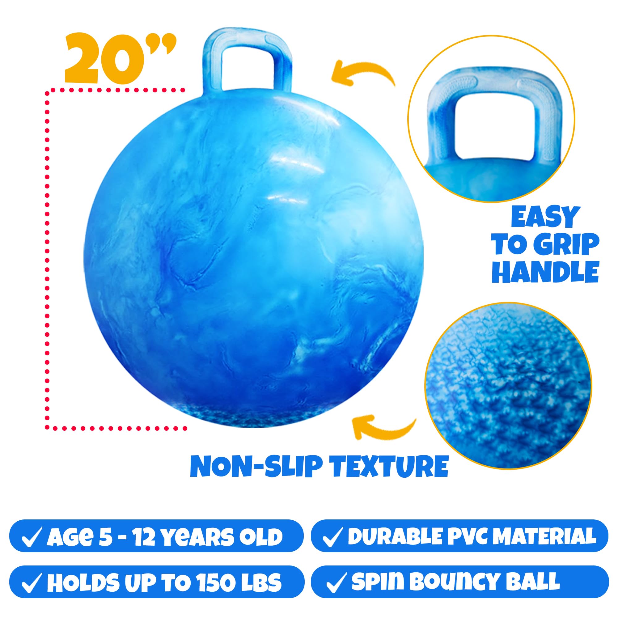 Hopper Ball With Handle For Kids 20-inch (50cm) Bouncy Balls For Kids, Blue jumping ball for kids Kangaroo Hippity Hop Balls, Sit And Spin Bouncing Ball With Handle Bounce Ball For Kids With Hand Pump